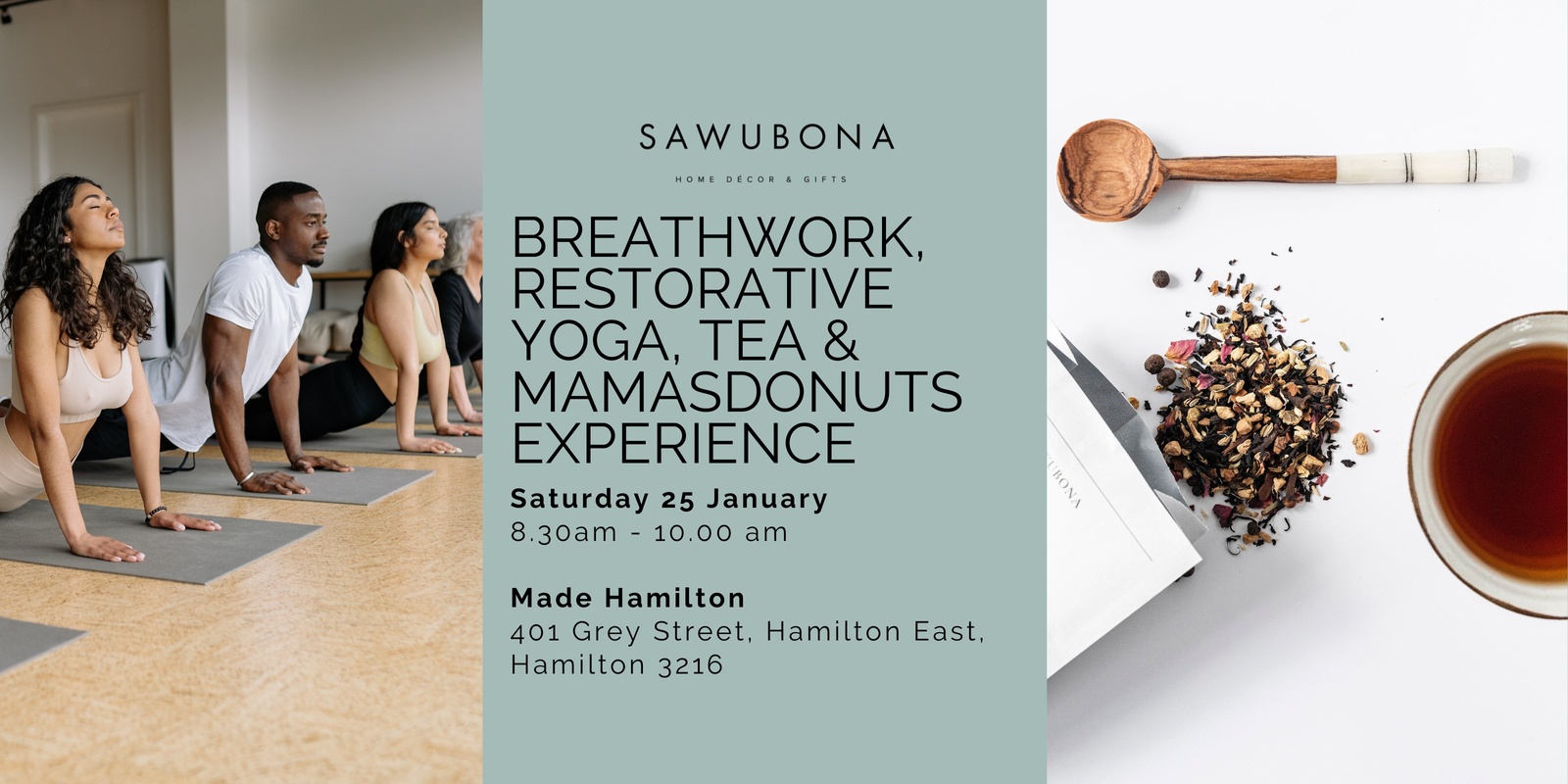 Banner image for Breathwork, Restorative Yoga, Tea and Rudi's/ Little S&P Treats at Made Hamilton Saturday 25 January 8.30am - 10.00am