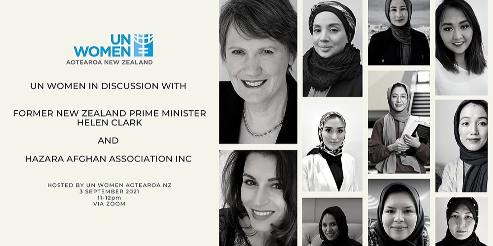 Banner image for UN Women Aotearoa NZ In Discussion with Former New Zealand Prime Minister Helen Clark and Hazara Afghan Association Inc