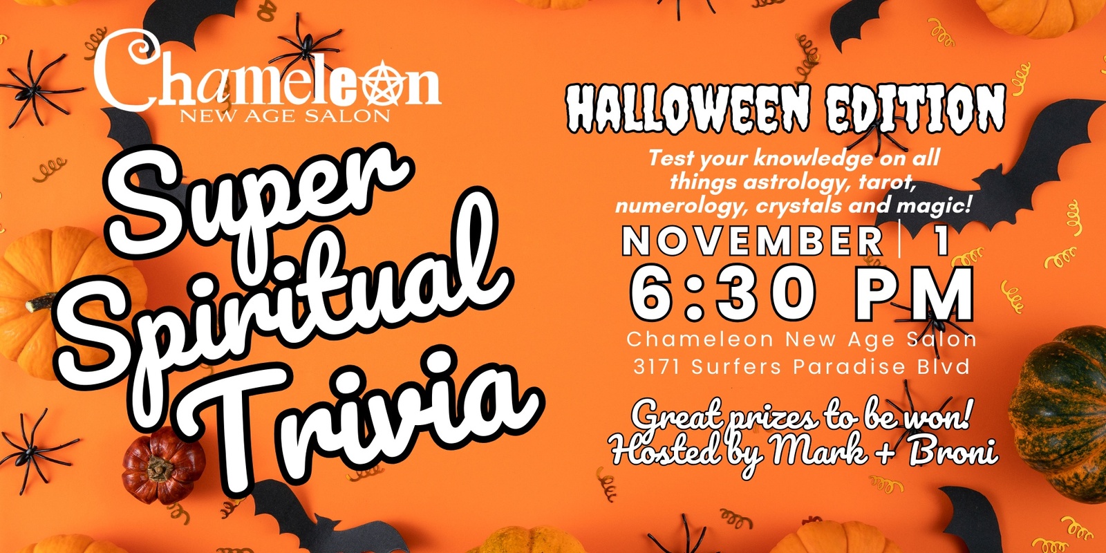 Banner image for HALLOWEEN EDITION Super Spiritual Trivia 🎃 - hosted by Mark + Broni