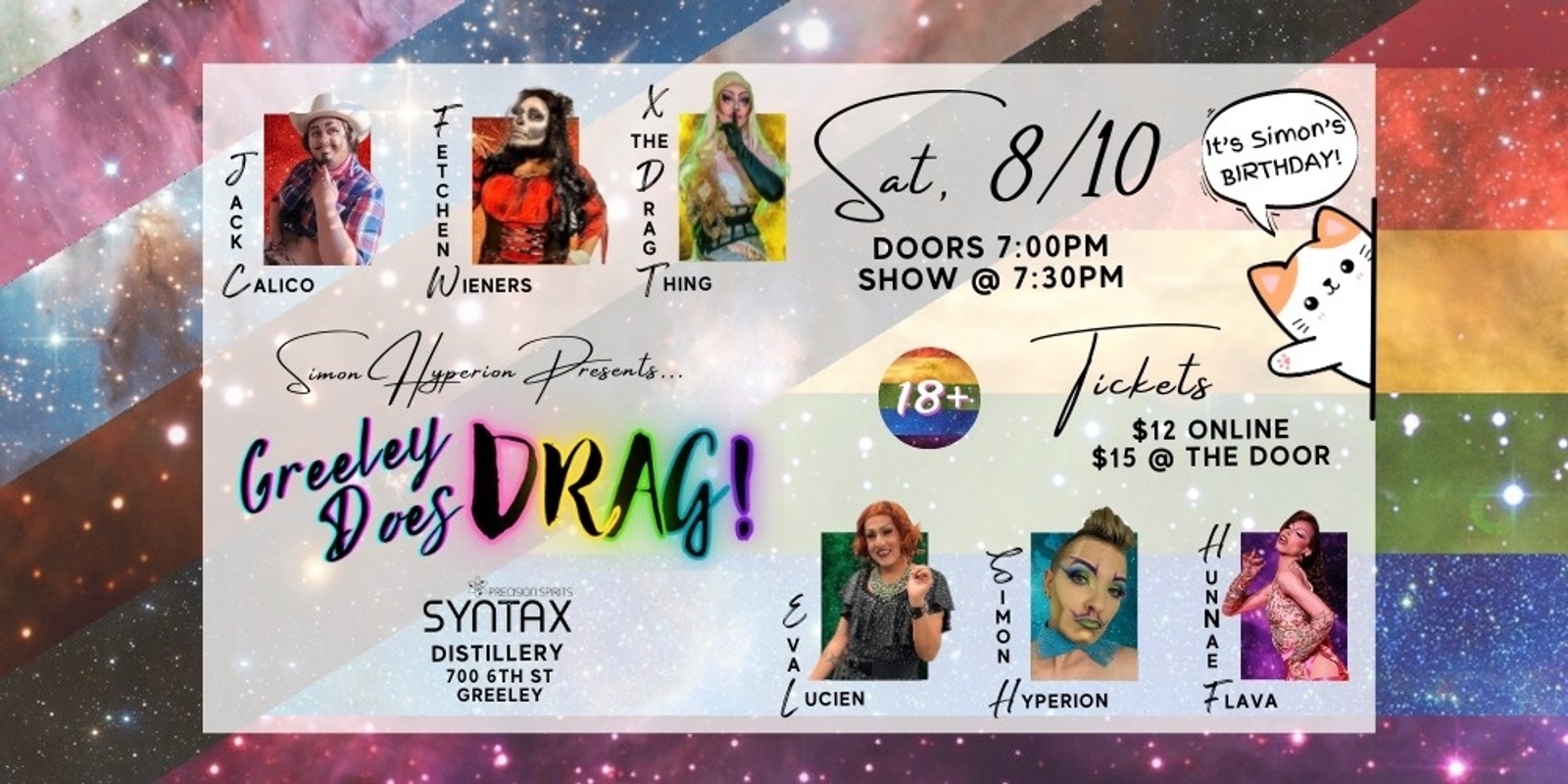 Banner image for GREELEY DOES DRAG! @ Syntax Distillery