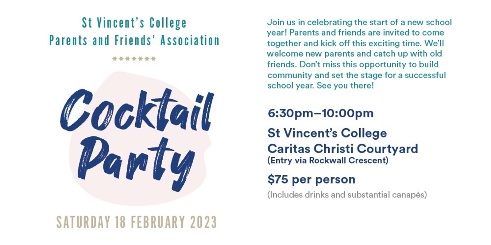 Banner image for St Vincent's College Parents & Friends' Cocktail Party 2023