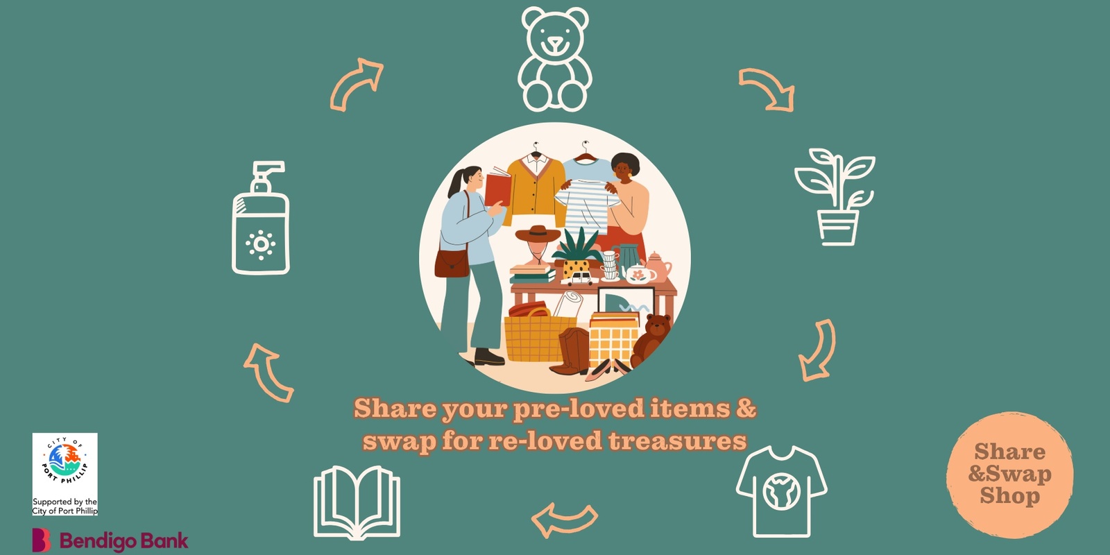 Banner image for Share&Swap Shop | Share your pre-loved items and swap for re-loved treasures | St Kilda Library