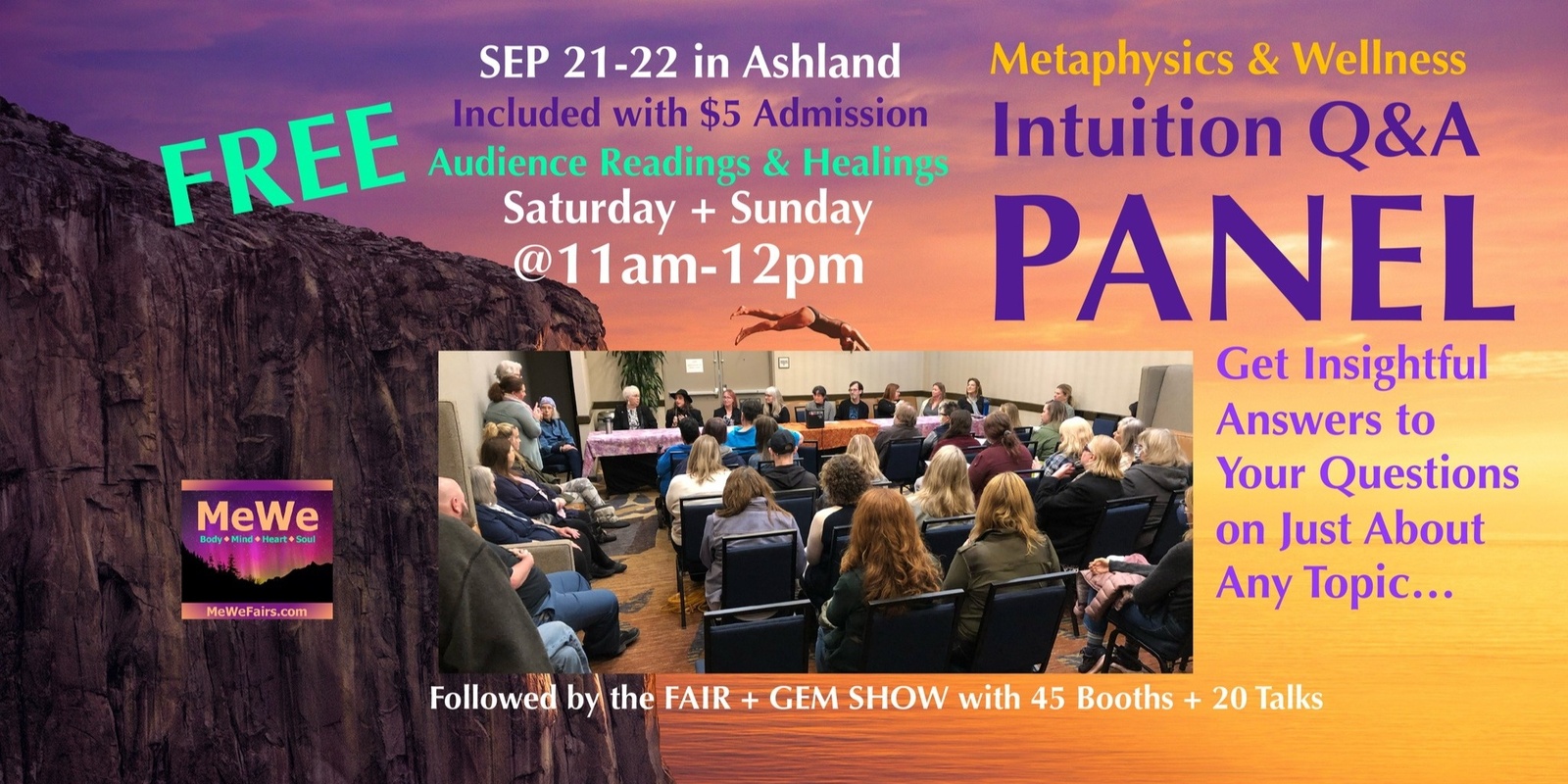 Banner image for Free Intuitive Readings & Energy Healing in Ashland at the MeWe Fair + Gem Show 9/21/24