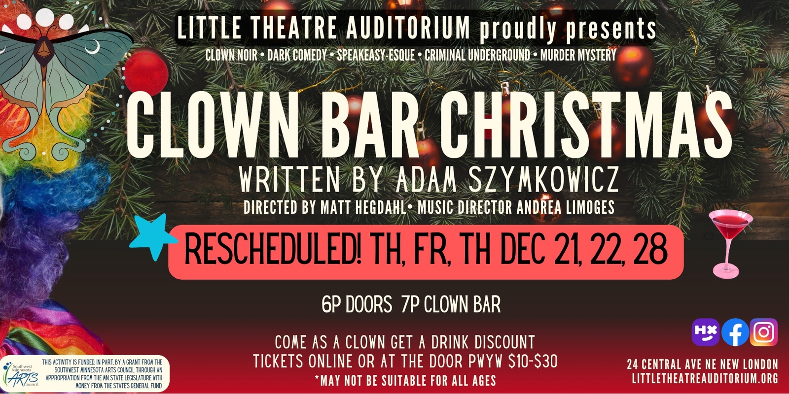 Banner image for Clown Bar Christmas ** RESCHEDULED **NEW DATES DEC 21, 22, 28