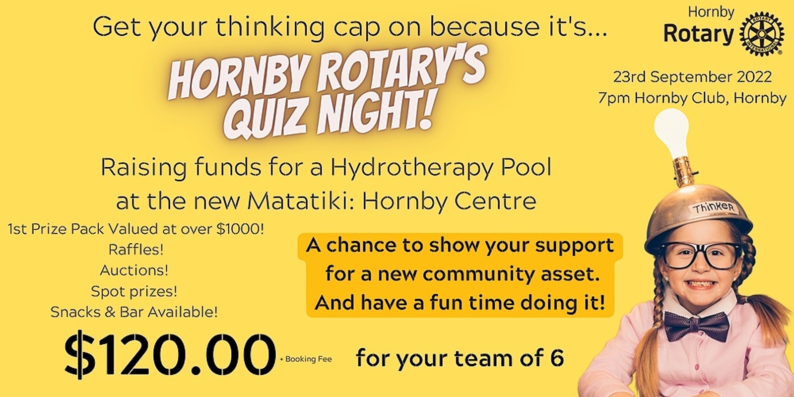 Banner image for POSTPONED, NEW DATES SOON: Hornby Rotary's Fundraising Quiz Night - For the Hydrotherapy Pool at Matatiki: Hornby Centre