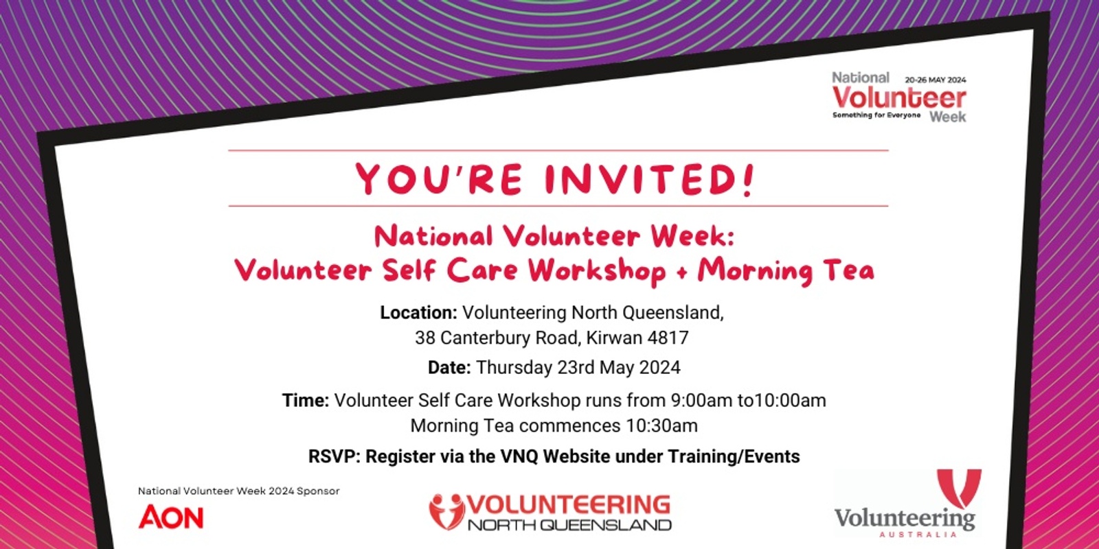 Banner image for National Volunteer Week Morning Tea and Volunteer Self Care Workshop