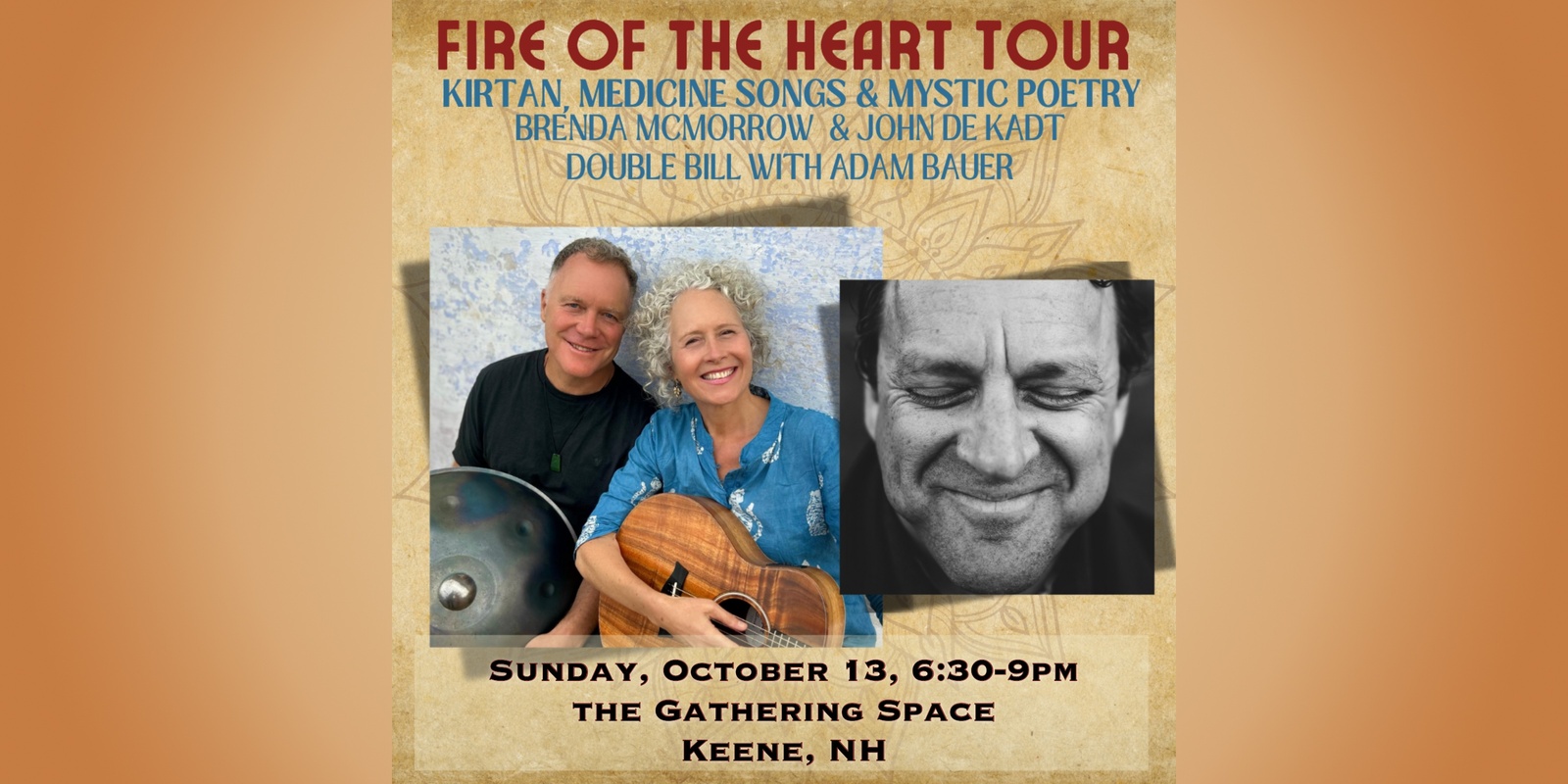 Banner image for An Evening of Kirtan, Medicine Songs and Mystic Poetry with Brenda McMorrow, John de Kadt and Adam Bauer