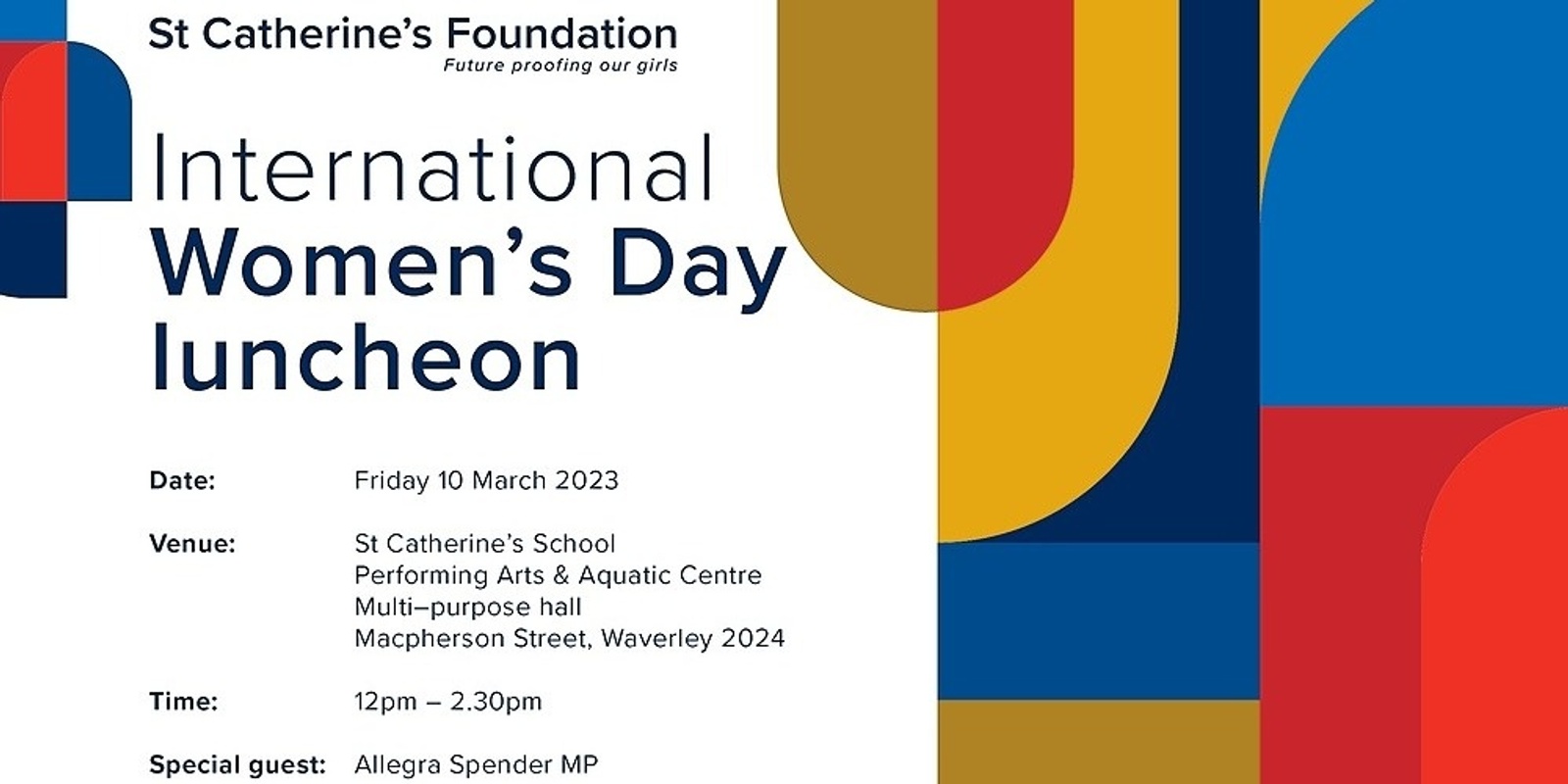 Banner image for St Catherine's Foundation International Women's Day luncheon