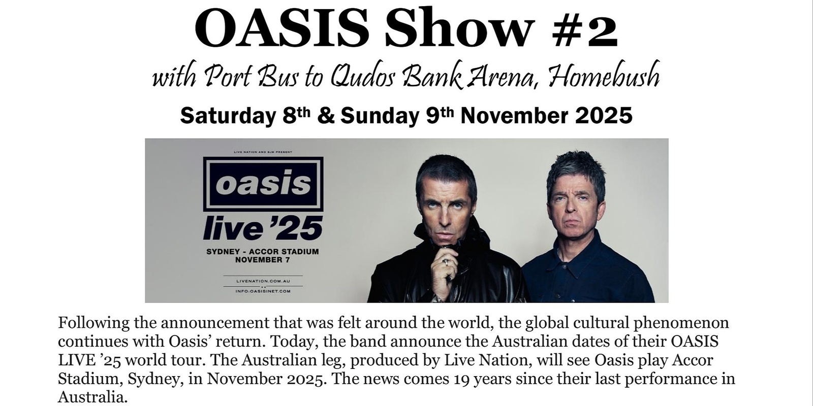 Banner image for Oasis Show #2 with Port Bus