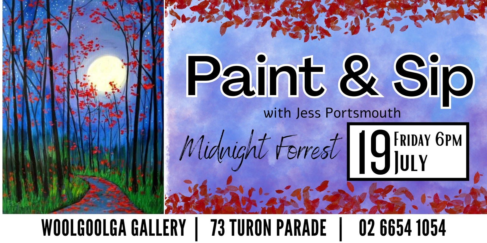 Banner image for Midnight Forrest - Paint & Sip @Woolgoolga Gallery with Jess Portsmouth