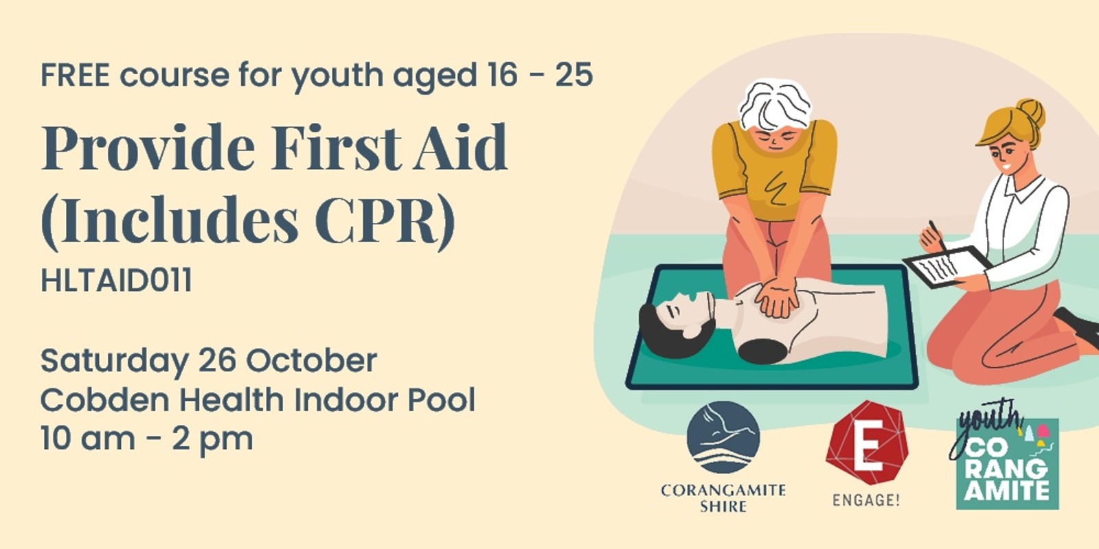 Banner image for Provide First Aid/CPR HLTAID011 for those registered in Pool Lifeguard Course SISSS00133