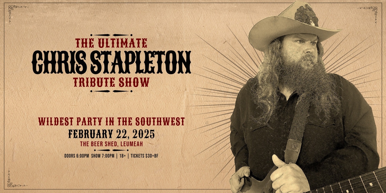 Banner image for The Ultimate Chris Stapleton Tribute Show at The Beer Shed