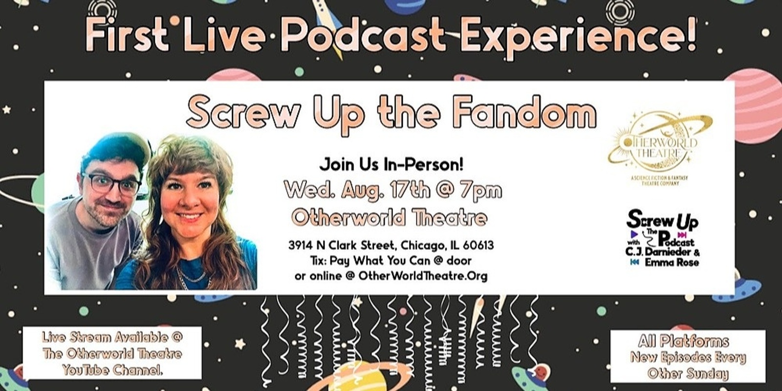 Banner image for Screw Up the Fandom: Live Podcast Recording at Otherworld Theatre
