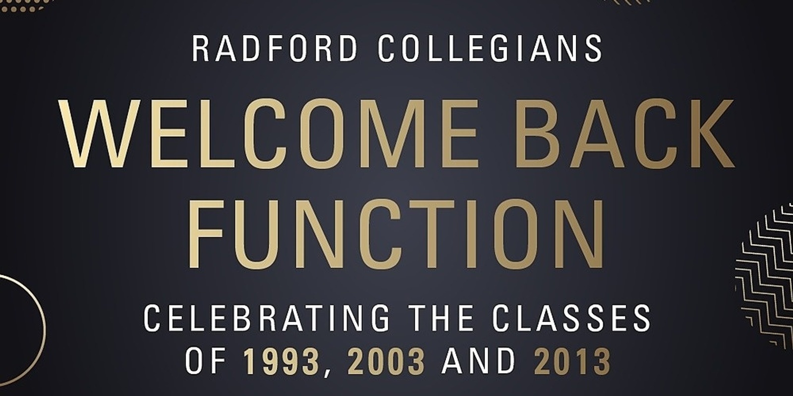 Banner image for Collegians Welcome Back Function - Class of 1993, 2003 and 2013