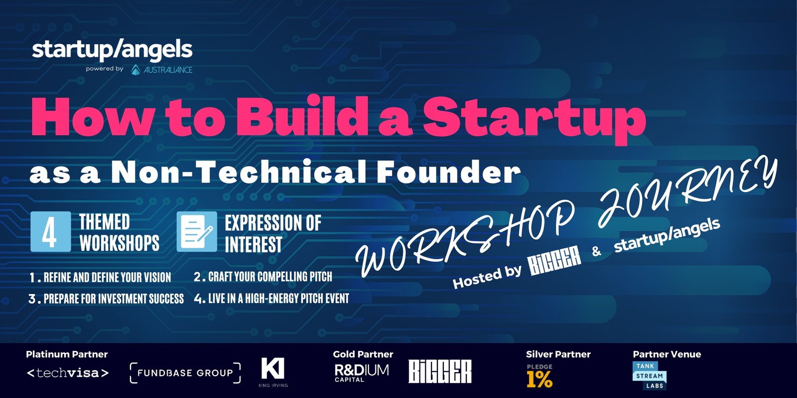 Banner image for Startup&Angels & Bigger| WORKSHOP JOURNEY :  Build a Startup as a Non-Technical Founder | EXPRESSION OF INTEREST | Sydney