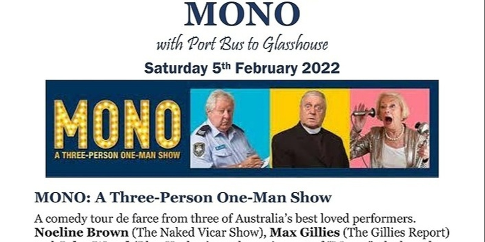 Banner image for MONO with Port Bus to Glasshouse