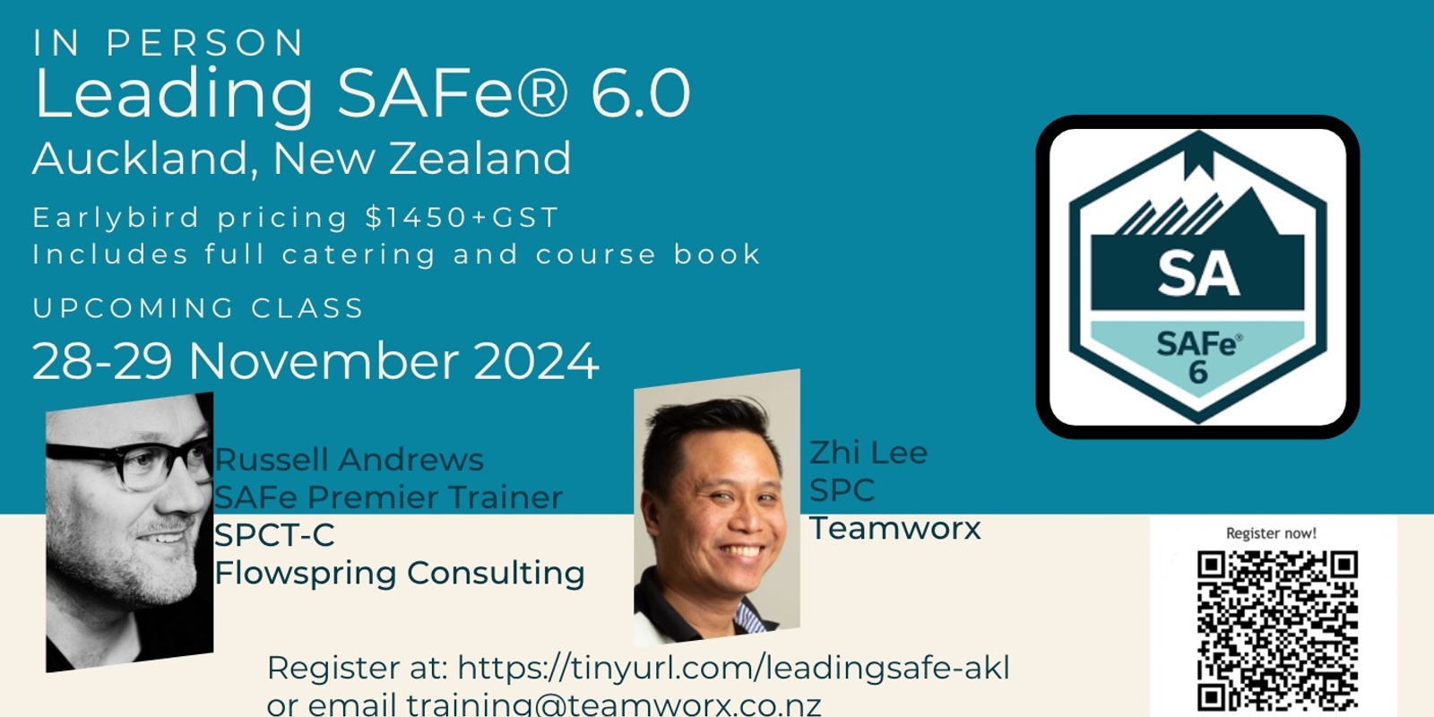 Banner image for Leading SAFe® 6.0 in Auckland (SAFe Agilist Certification) - by Zhi and Russell