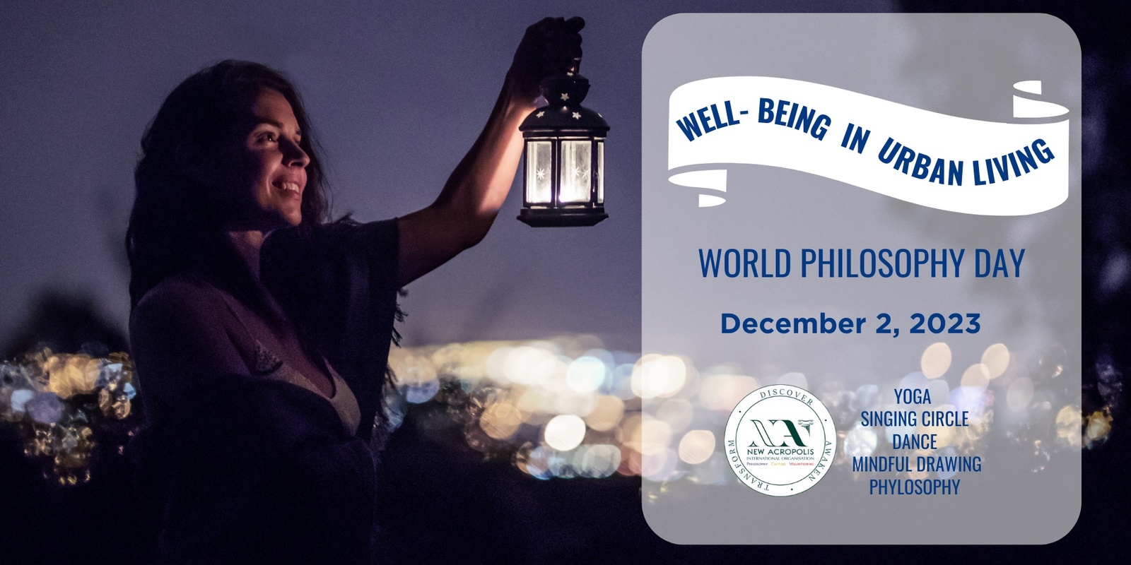 Banner image for World Philosophy Day 2023 _ Well-Being in Urban Living