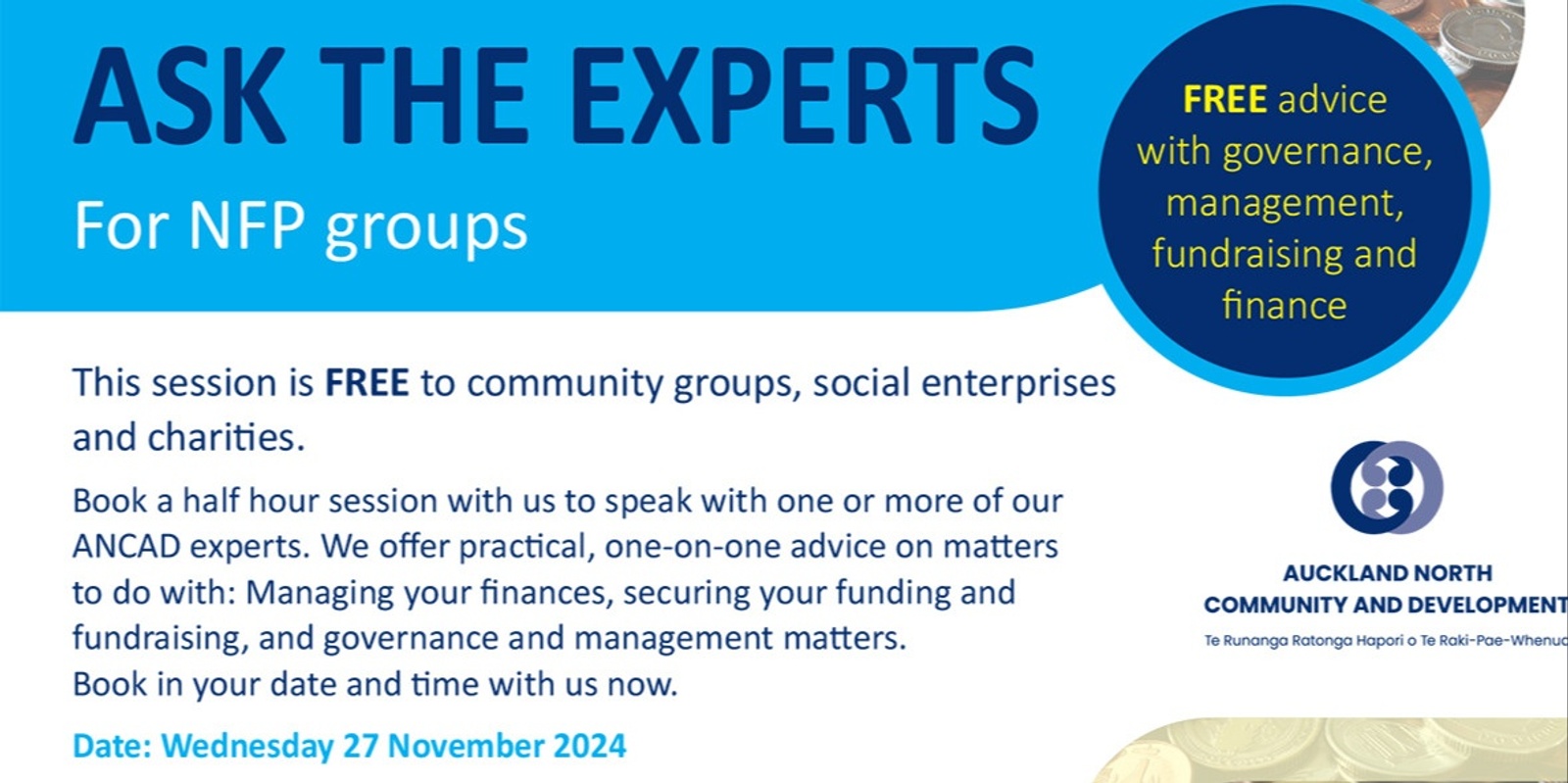 Banner image for ASK THE EXPERTS (FREE and open to any NFP groups)