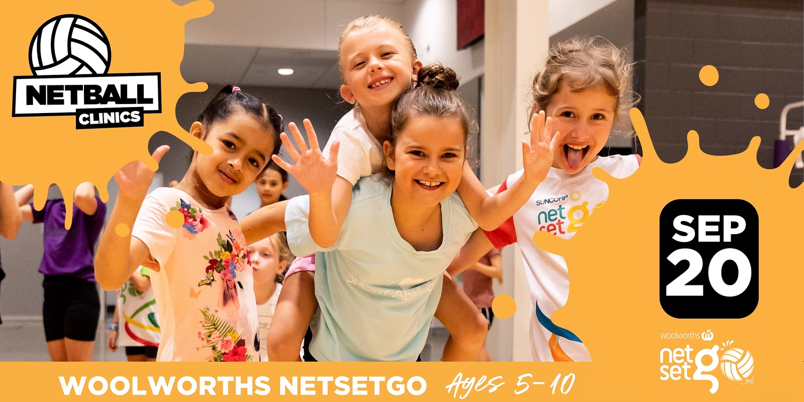 Banner image for WOOLWORTHS NETSETGO CLINIC (20 SEP) - RUNAWAY BAY INDOOR STADIUM - AGES 5 - 10