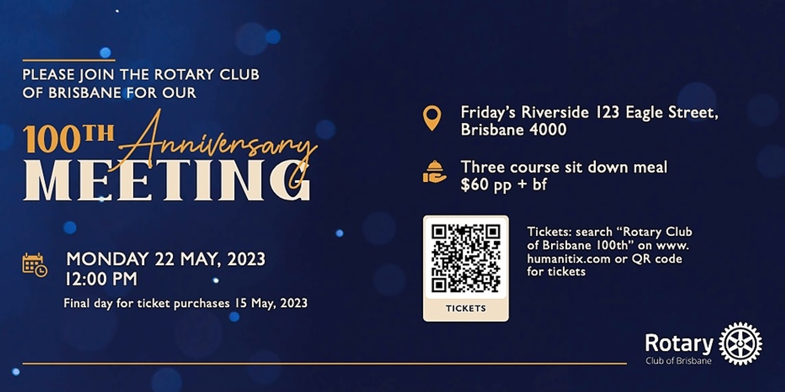 Banner image for Rotary Club of Brisbane 100th Anniversary Meeting 