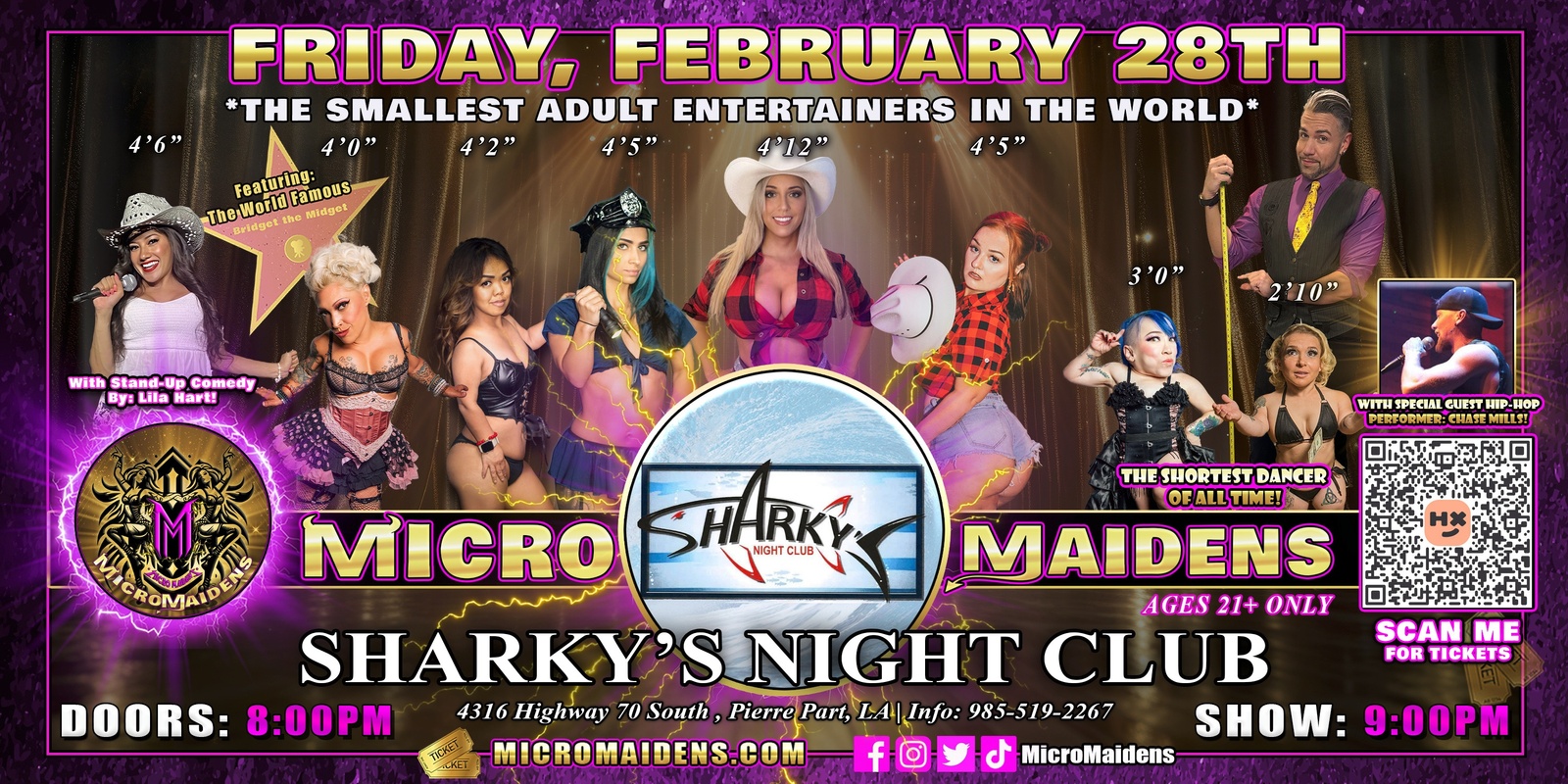 Banner image for Pierre Part, LA - Micro Maidens: Dwarf Dancers @ Sharky's Nightclub "The Only Micro Revue in the World!"