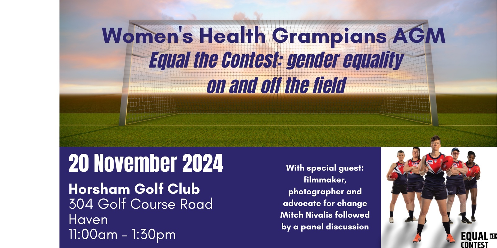 Banner image for Women's Health Grampians 2024 AGM - Equal the Contest - Gender equality on and off the field