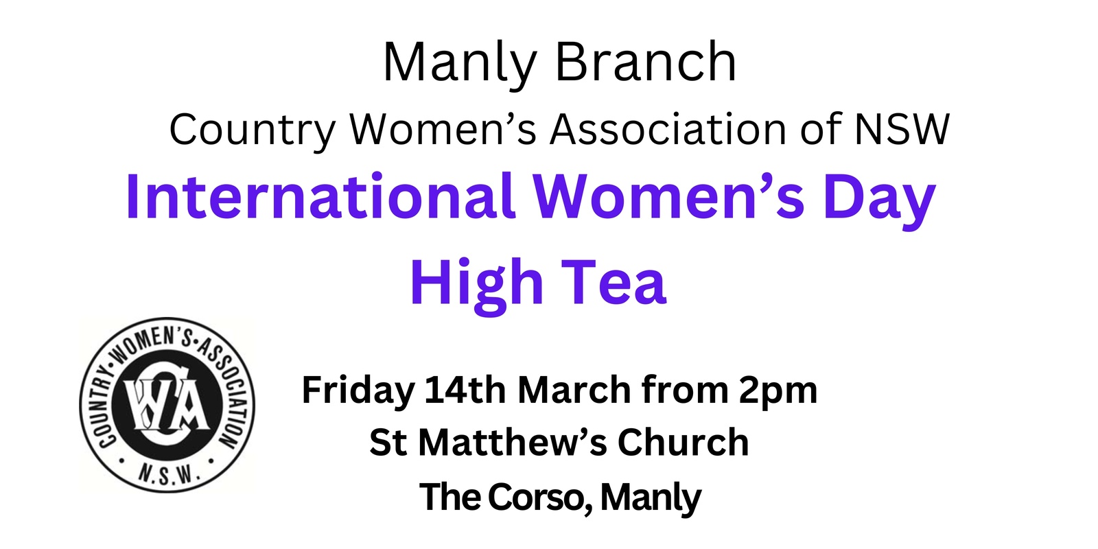 Banner image for International Women's Day High Tea: Manly CWA