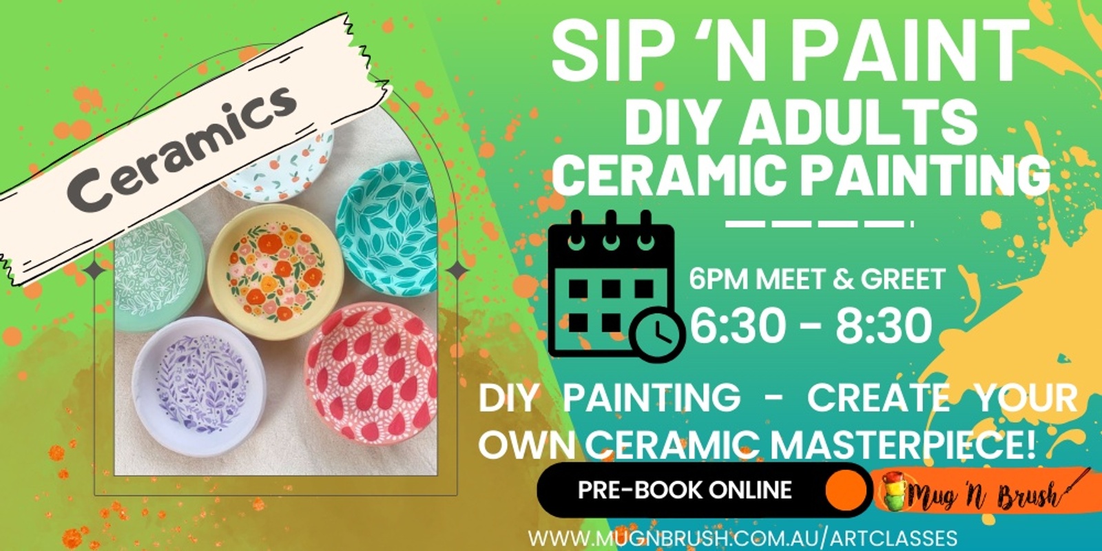 Banner image for Adults Only Sip 'n Paint Evening 18+  Ceramic painting 