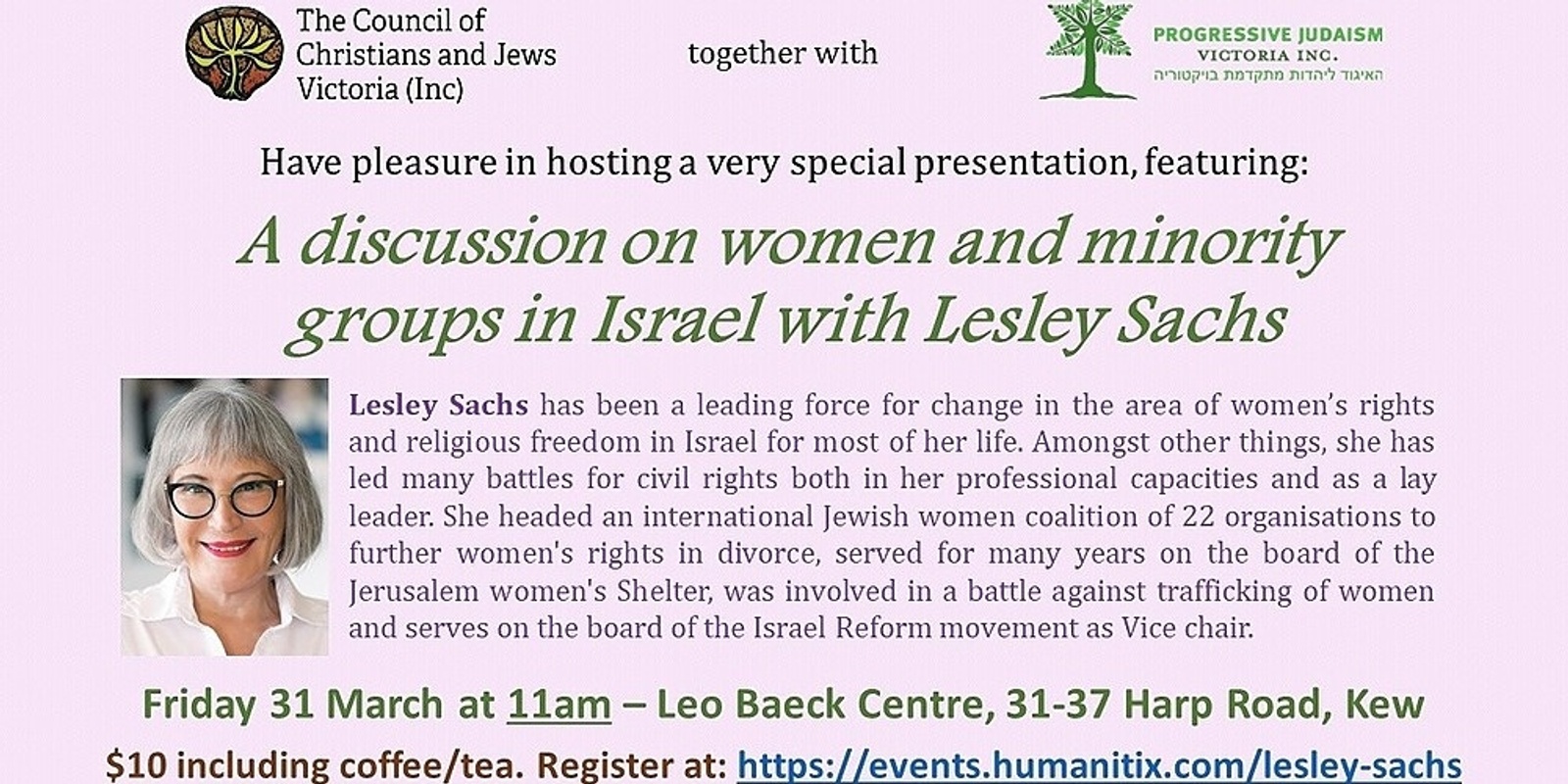 Banner image for A discussion on women and minority groups in Israel with Lesley Sachs