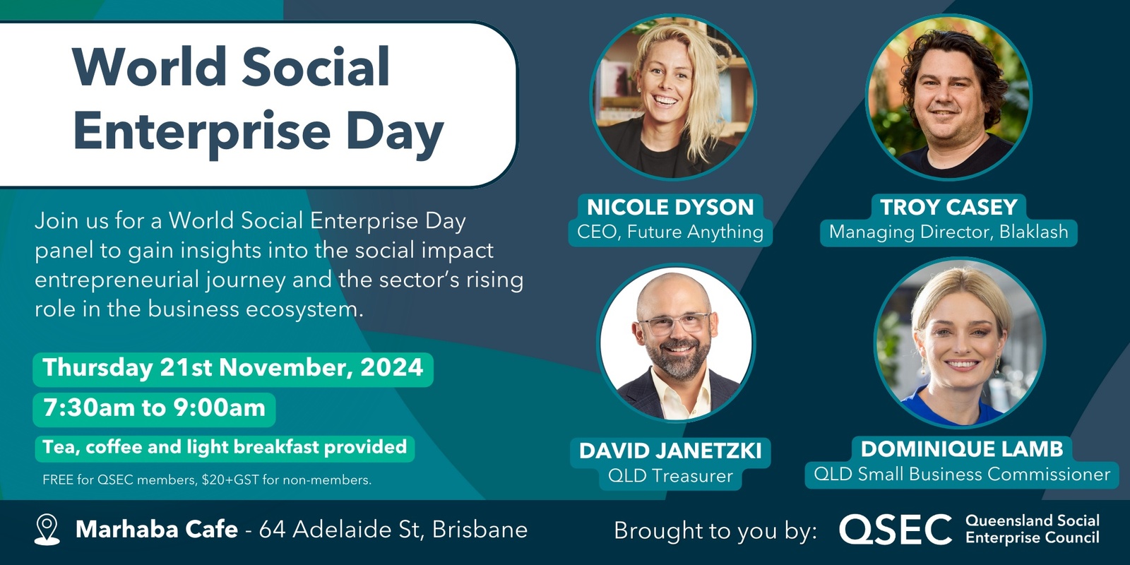 Banner image for World Social Enterprise Day breakfast & panel discussion