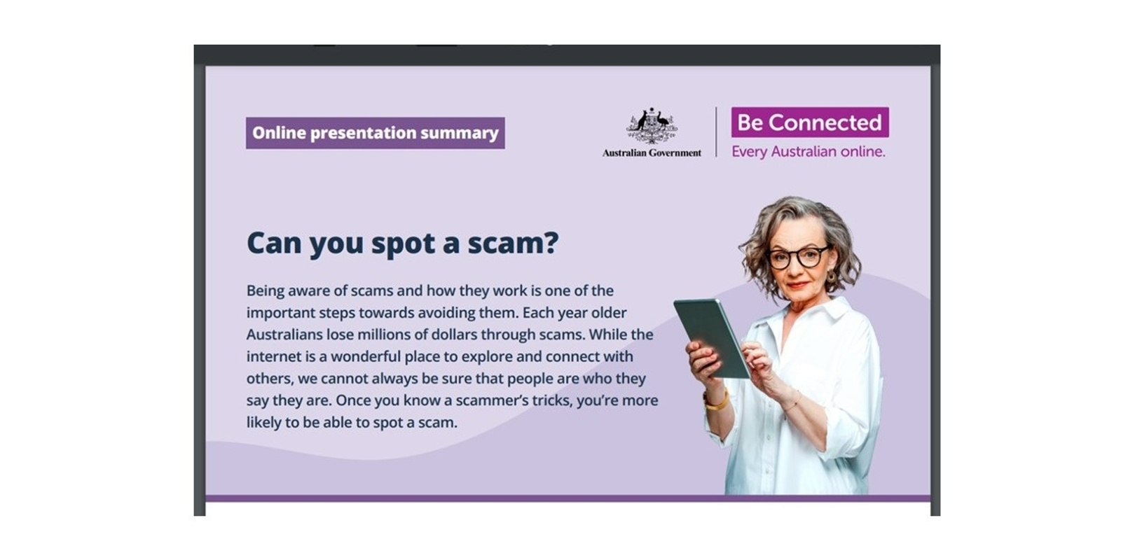 Banner image for Be Connected Presentation: Can you spot a scam?