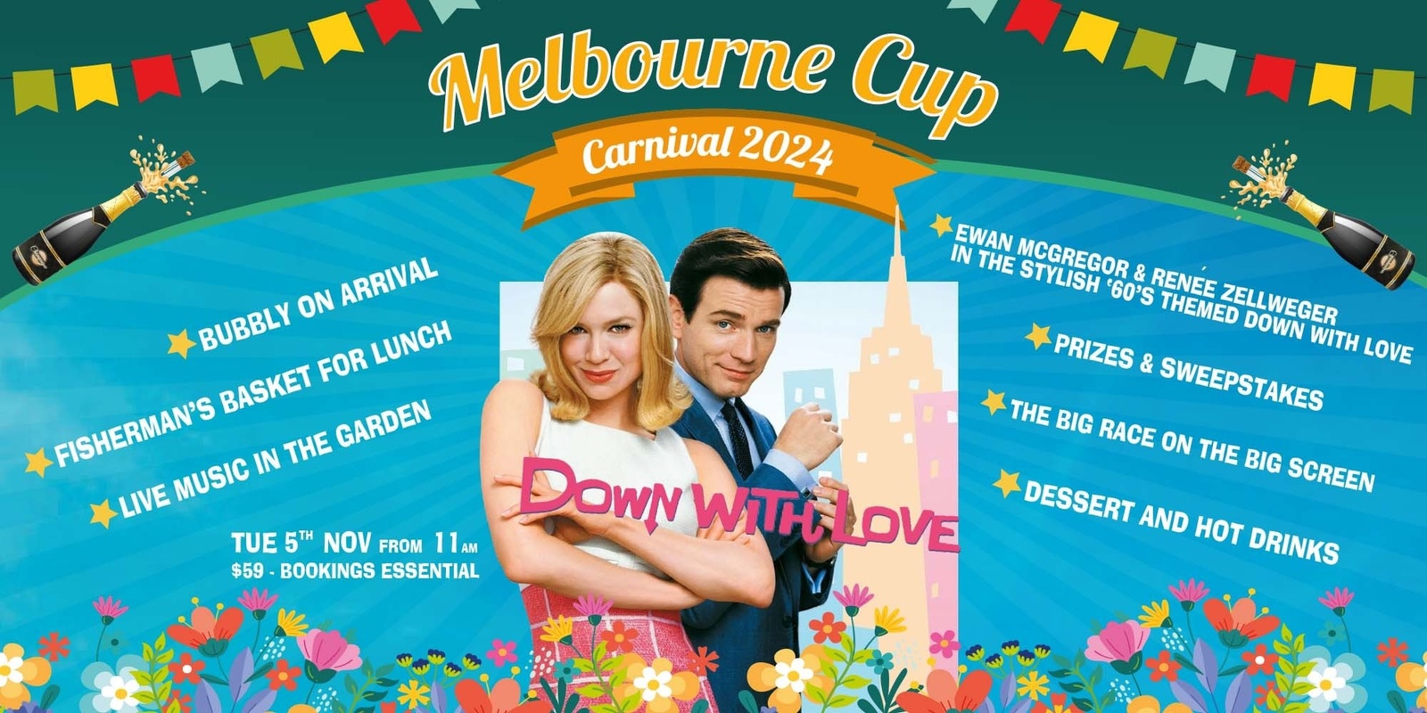 Banner image for Melbourne Cup 2024 - Lunch, Live Music, Bubbly, Prizes, Film & Big Race on the Big Screen