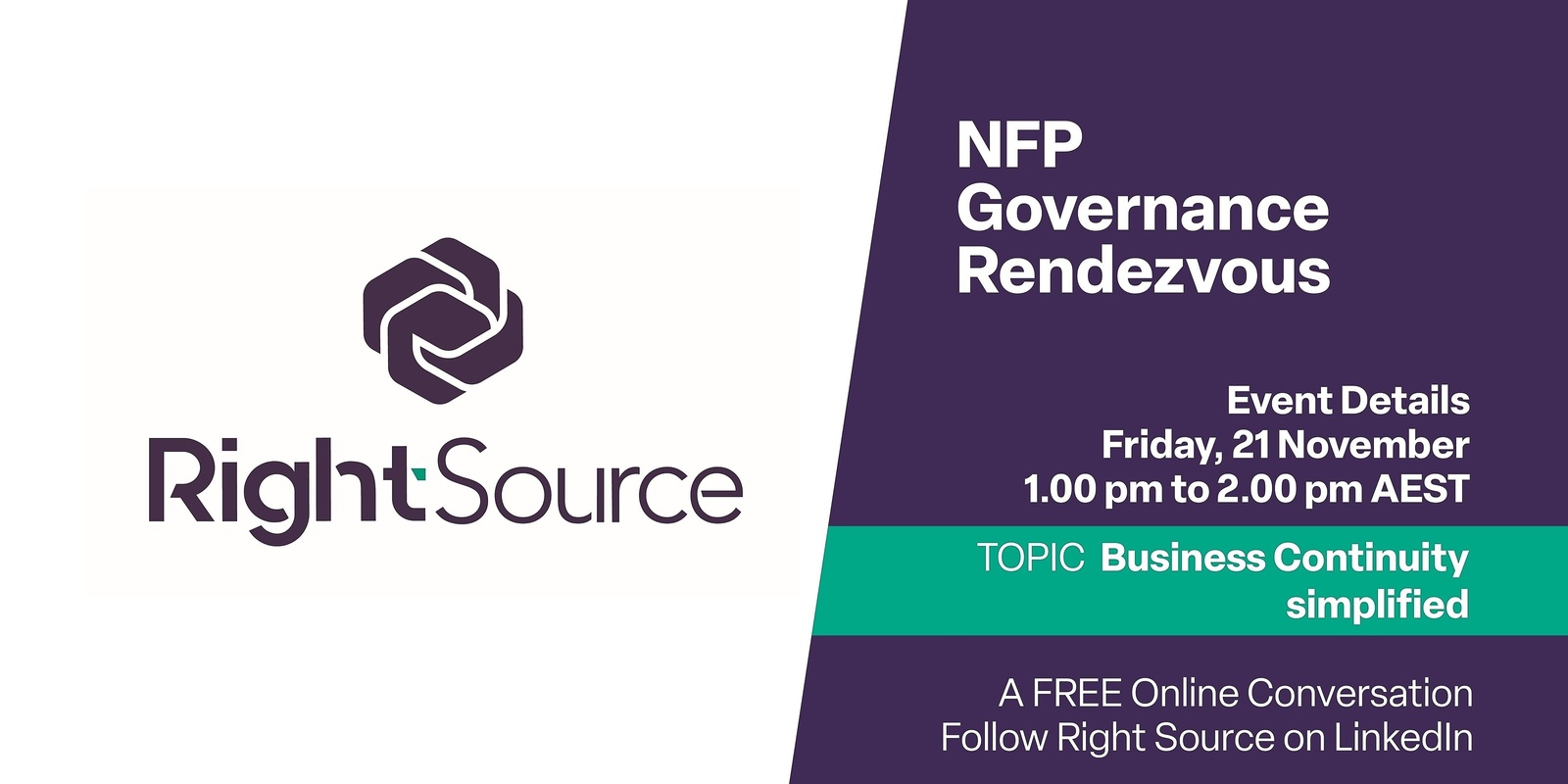 Banner image for NFP Governance Rendezvous November: Business Continuity simplified