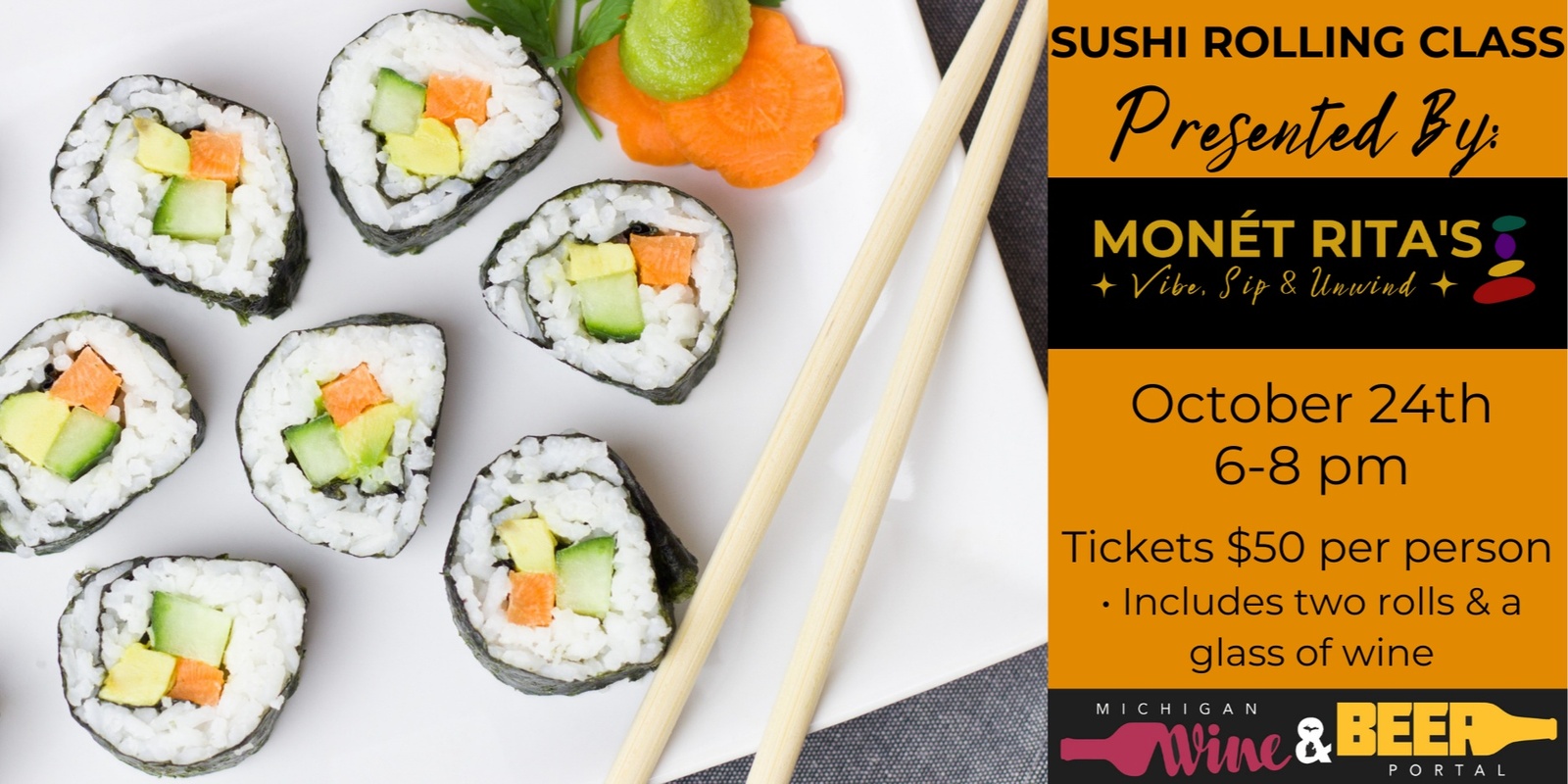 Banner image for Sushi Rolling Class with Monét Rita's