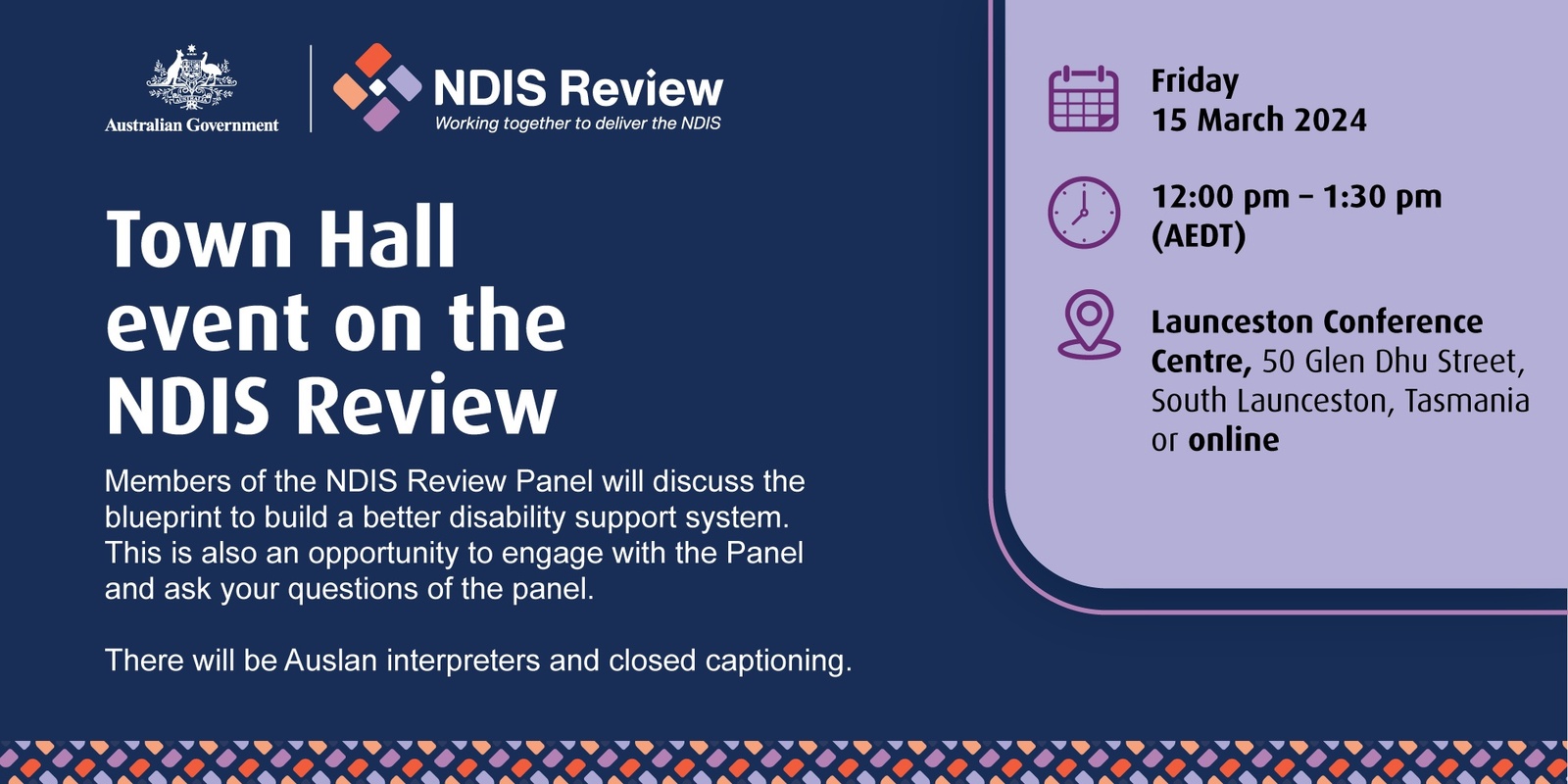 Banner image for NDIS Review Town Hall Event - Launceston