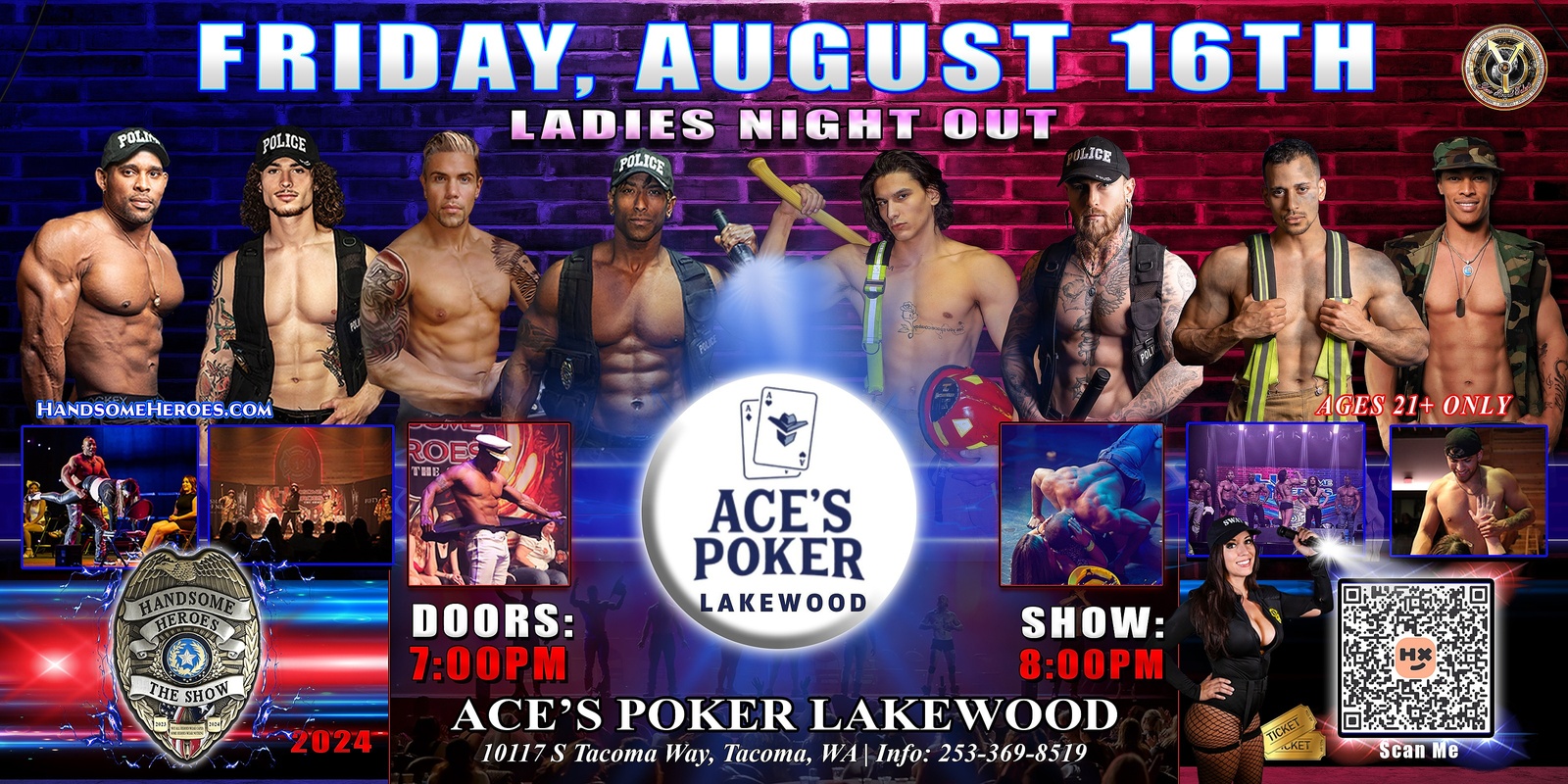 Banner image for * cancelled*  Tacoma, WA - Handsome Heroes: The Show @Aces Poker Lakewood! "Good Girls Go to Heaven, Bad Girls Leave in Handcuffs!"