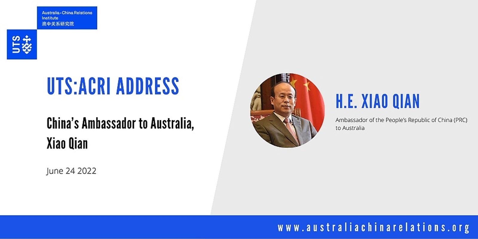 Banner image for UTS:ACRI address: China’s Ambassador to Australia, Xiao Qian