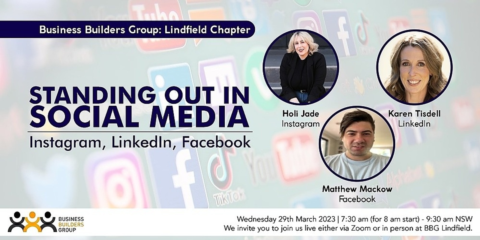 Banner image for Standing Out in Social Media: Instagram, LinkedIn, Facebook | BBG Lindfield Chapter