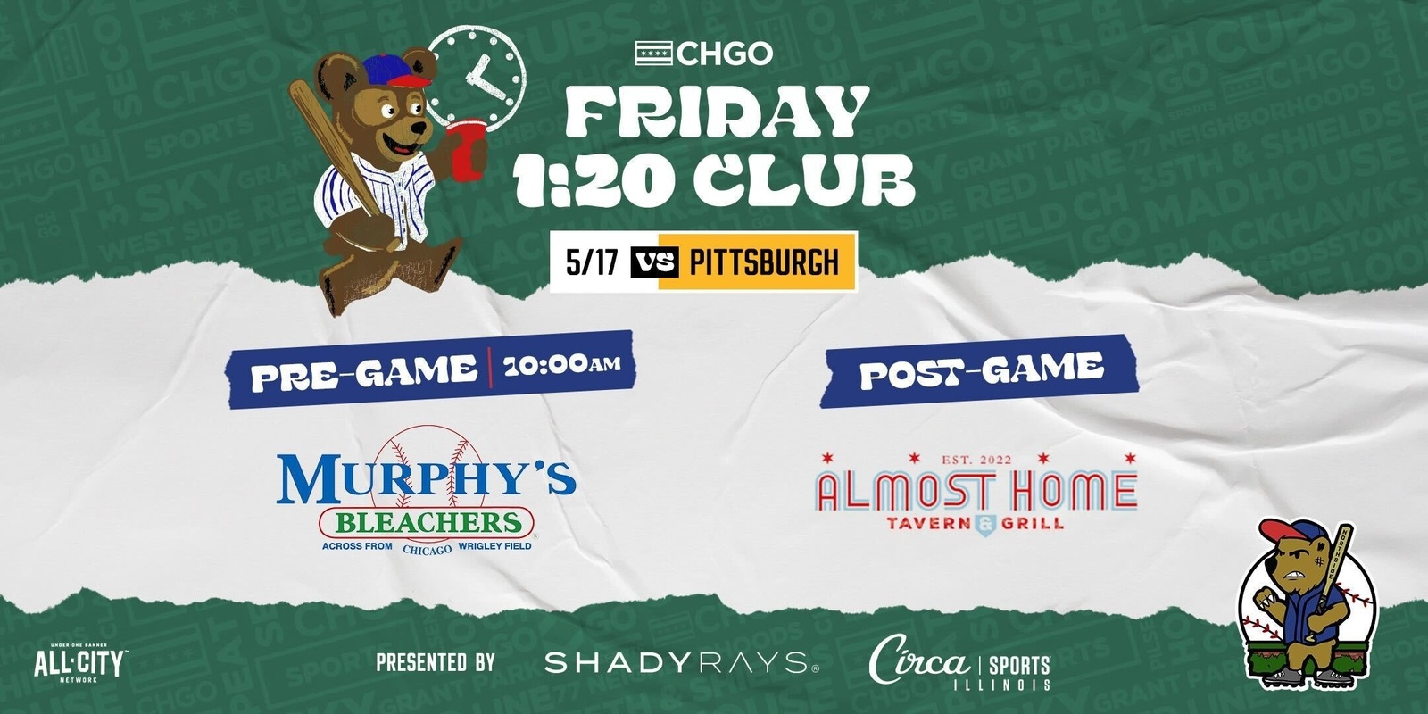 Banner image for  CHGO Cubs Friday 1:20 Club at Murphy's Bleachers and Almost Home 