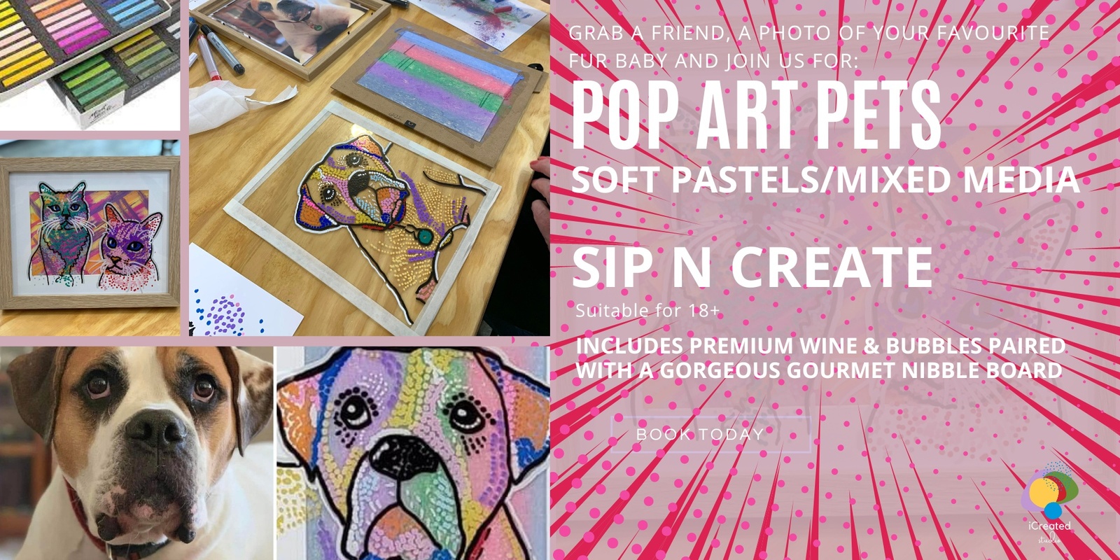 Banner image for Pop Art Pets - Soft Pastels/Mixed Media - Sip n Create (18+) Workshop