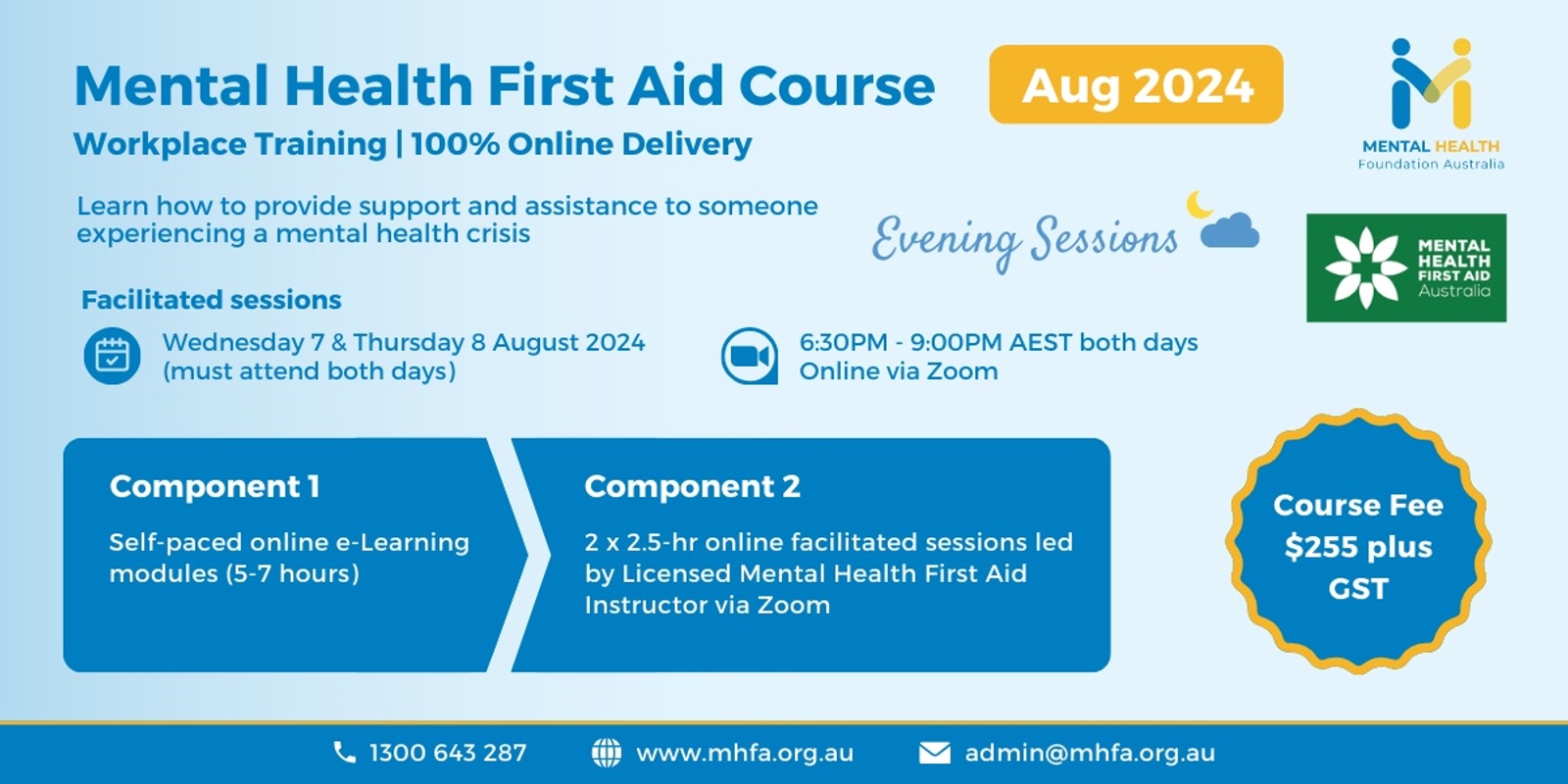 Banner image for Online Mental Health First Aid Course - August 2024 (3) (Evening sessions)