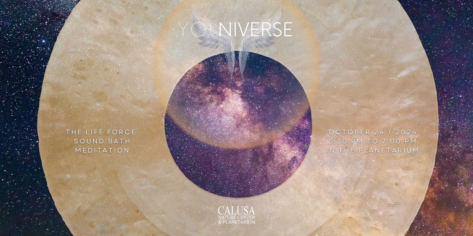 Banner image for YOUniverse / The 90-Minute Life Force Sound Bath Meditation Experience at The Calusa Nature Center & Planetarium / October 24, 2024