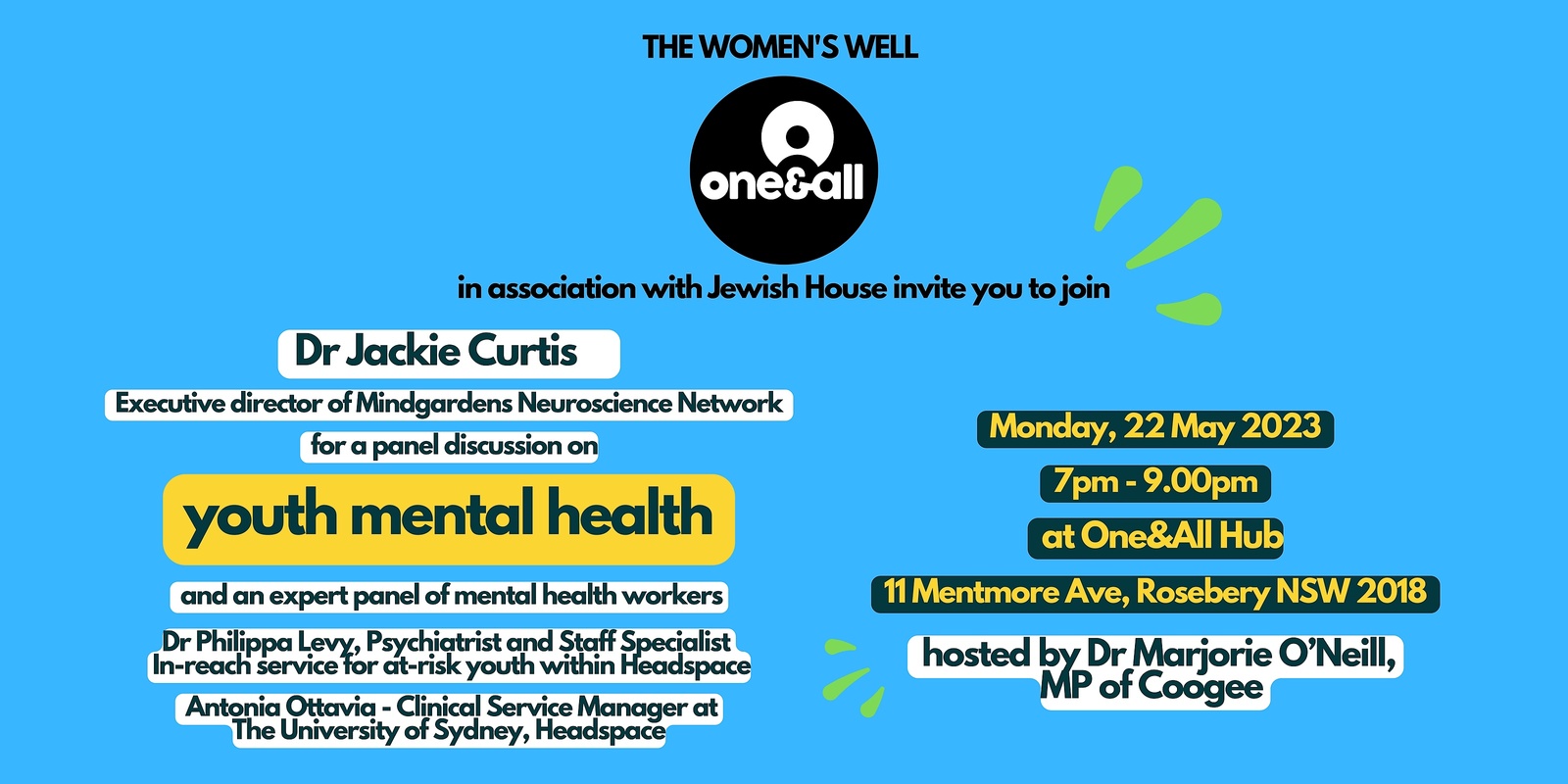 Banner image for Youth Mental Health Panel with Dr Jackie Curtis at One&All Hub