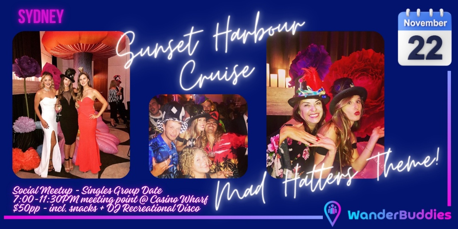 Banner image for Sunset Harbour Cruise - Mad Hatters Theme by WanderBuddies x Recreational Disco