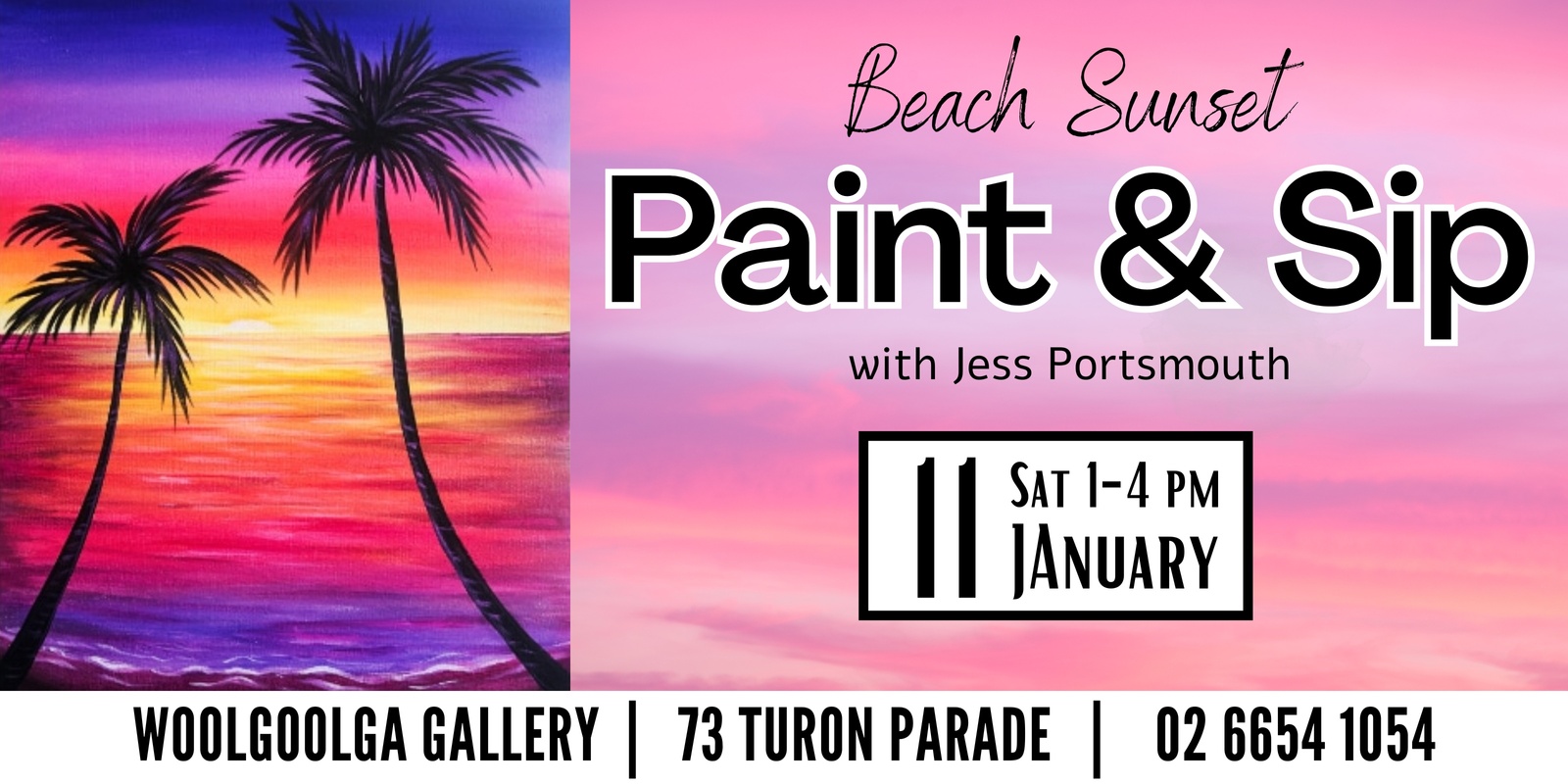 Banner image for Beach Sunset - Paint & Sip @Woolgoolga Gallery with Jess Portsmouth