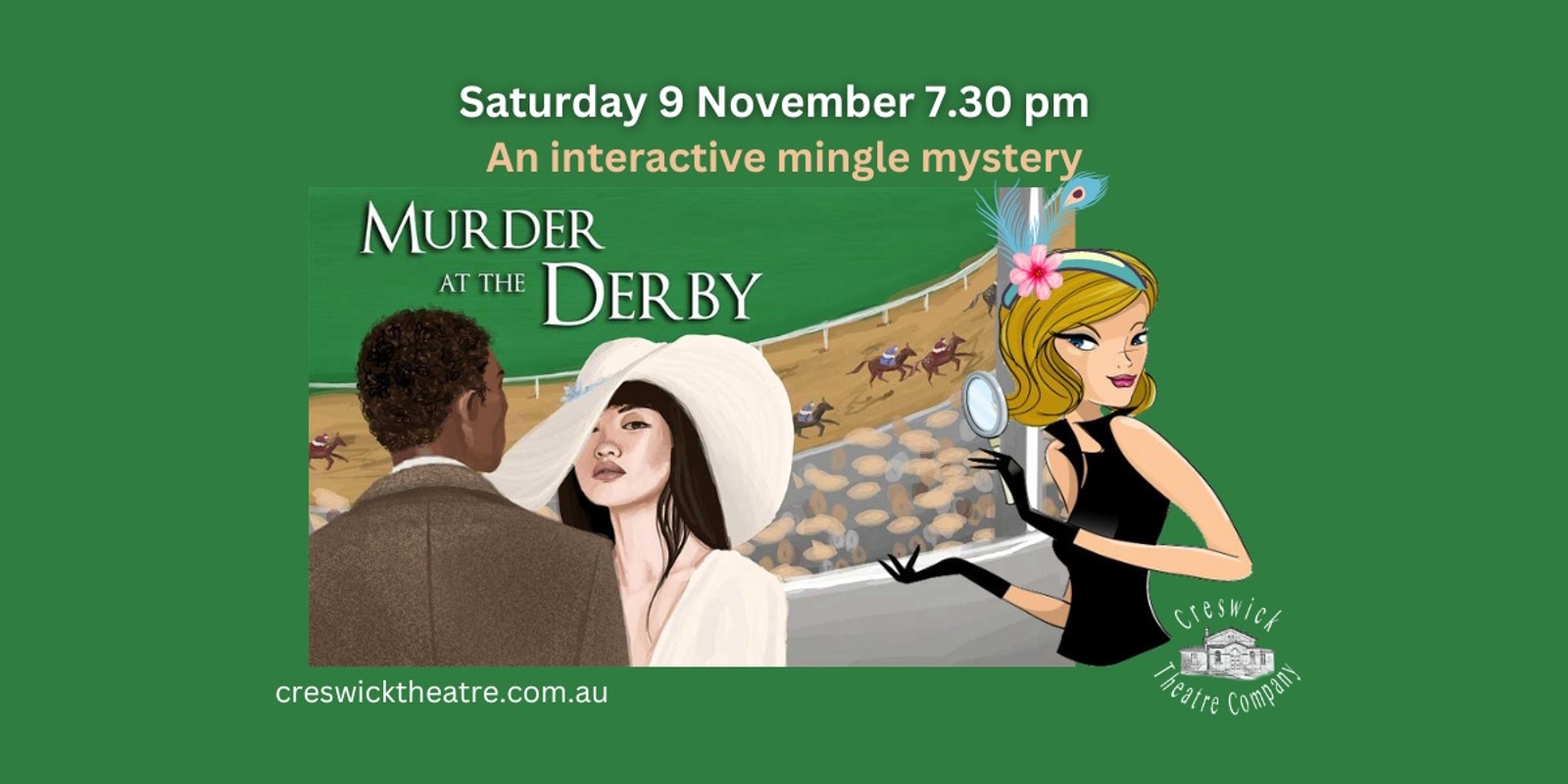 Banner image for Murder at the Derby: An Interactive Mingle Mystery Night 2024