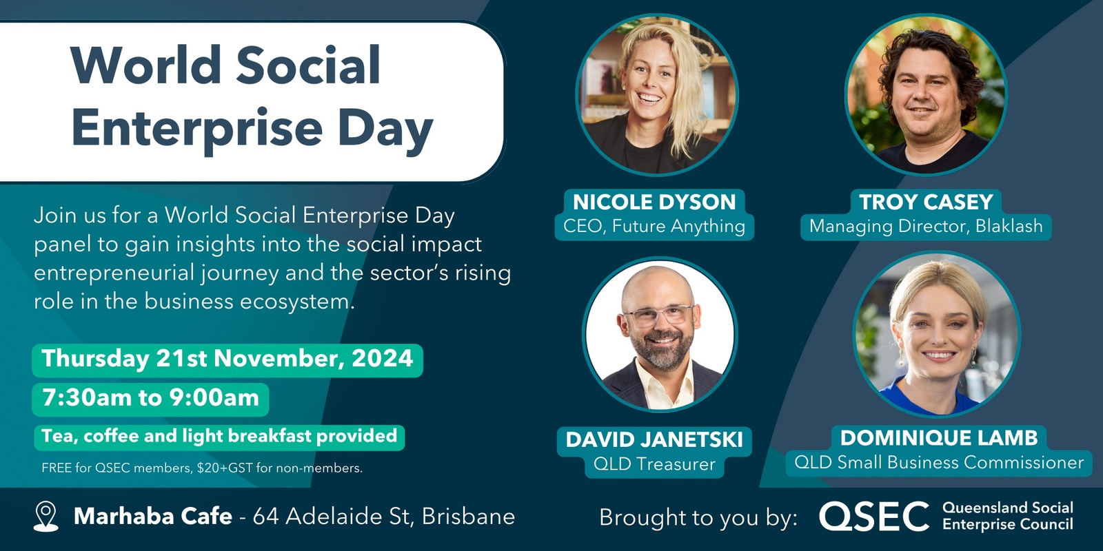 Banner image for World Social Enterprise Day breakfast & panel discussion