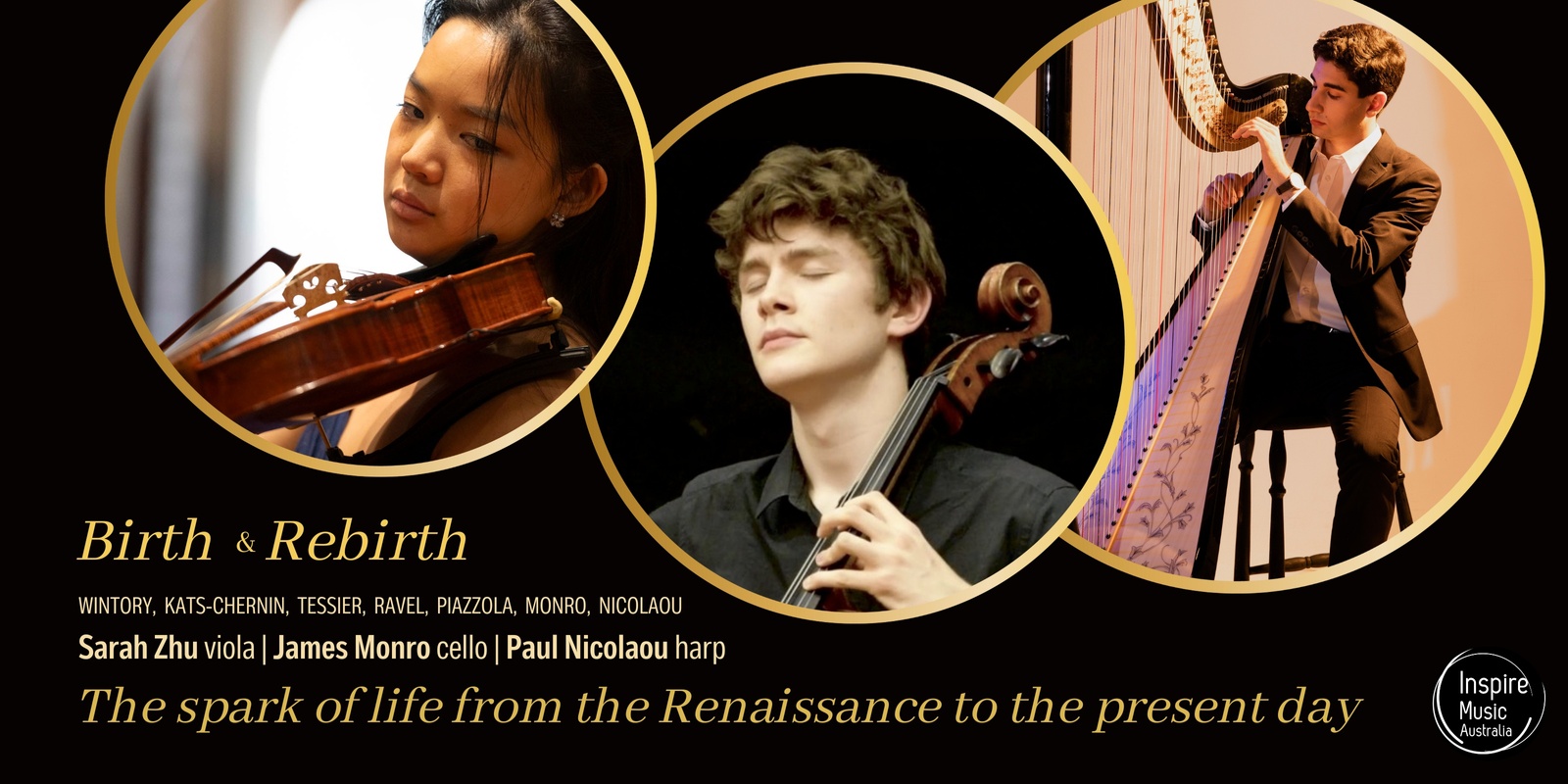 Banner image for 'Birth & Rebirth' Music for Harp, Viola & Cello 