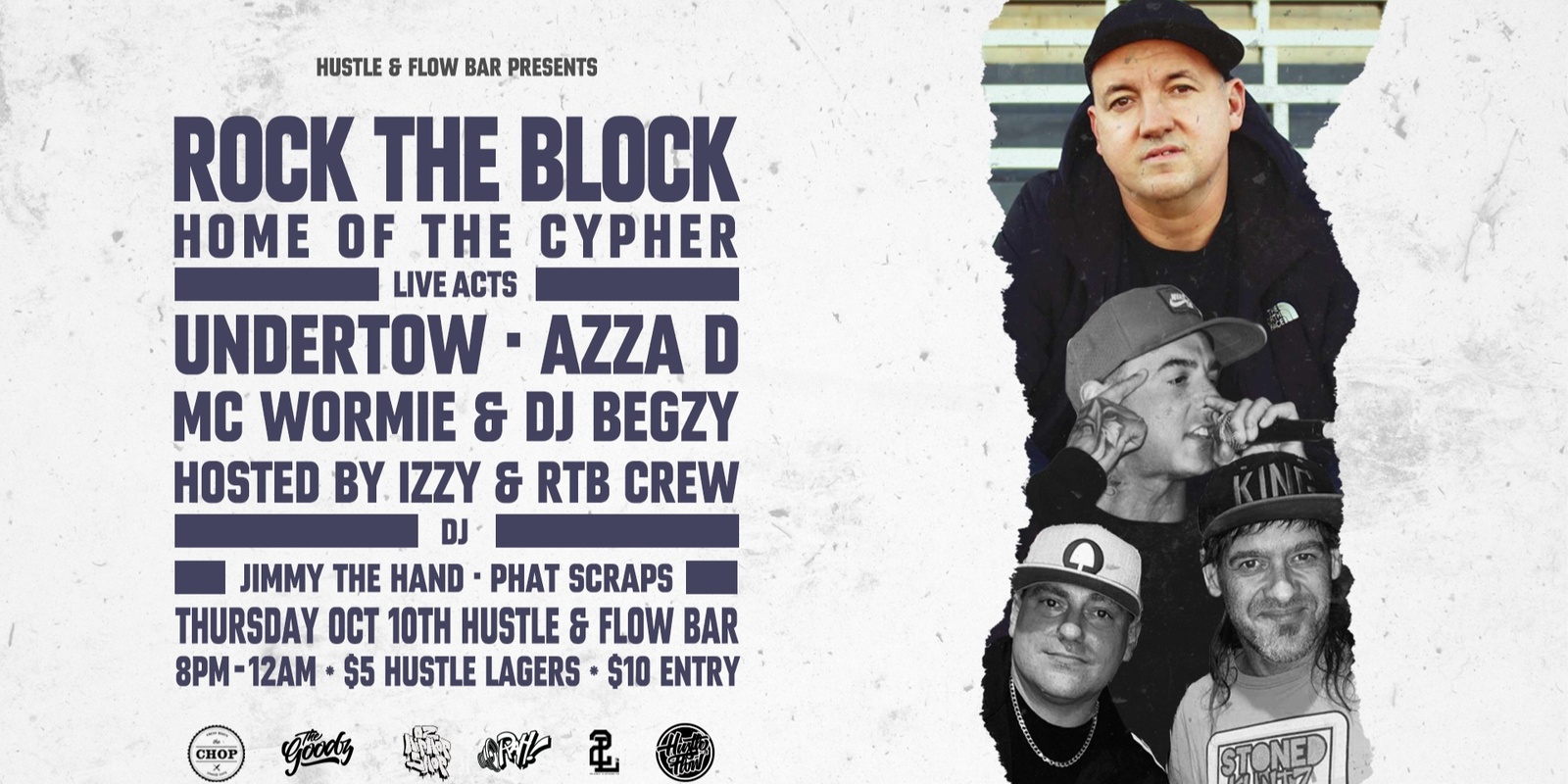 Banner image for ROCK THE BLOCK - UNDERTOW / AZZA D / MC WORMIE & DJ BEGZY